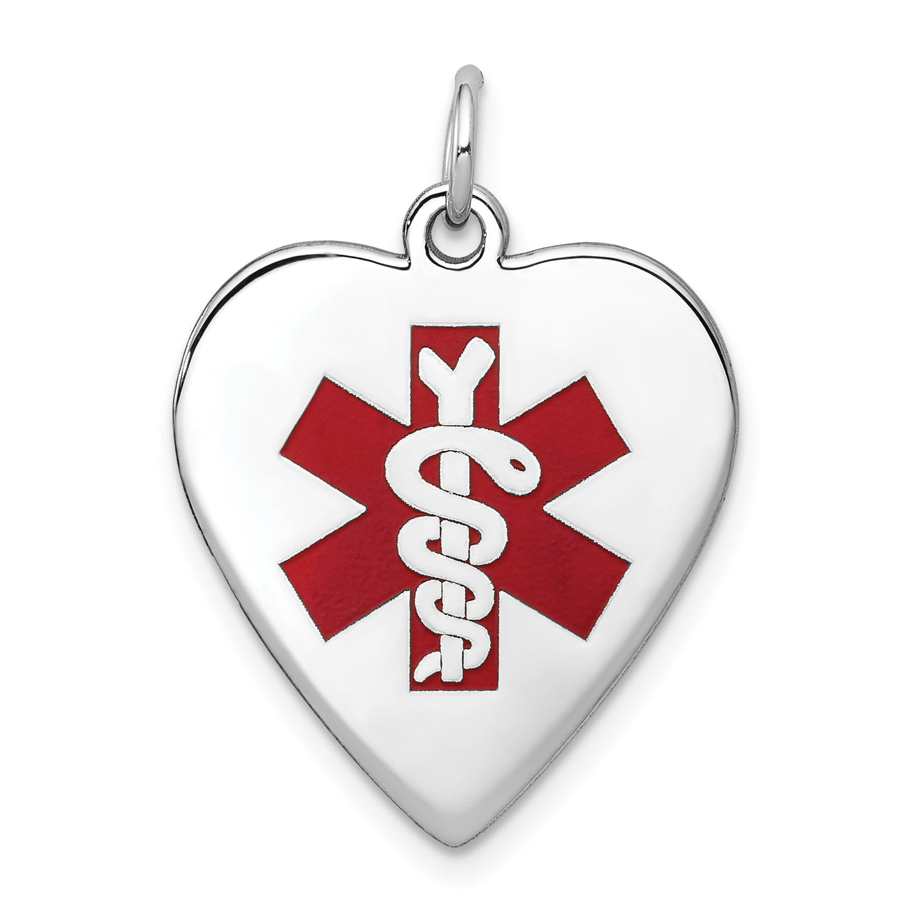14k White Gold Heart-Shaped Enameled Medical Jewelry Pendant