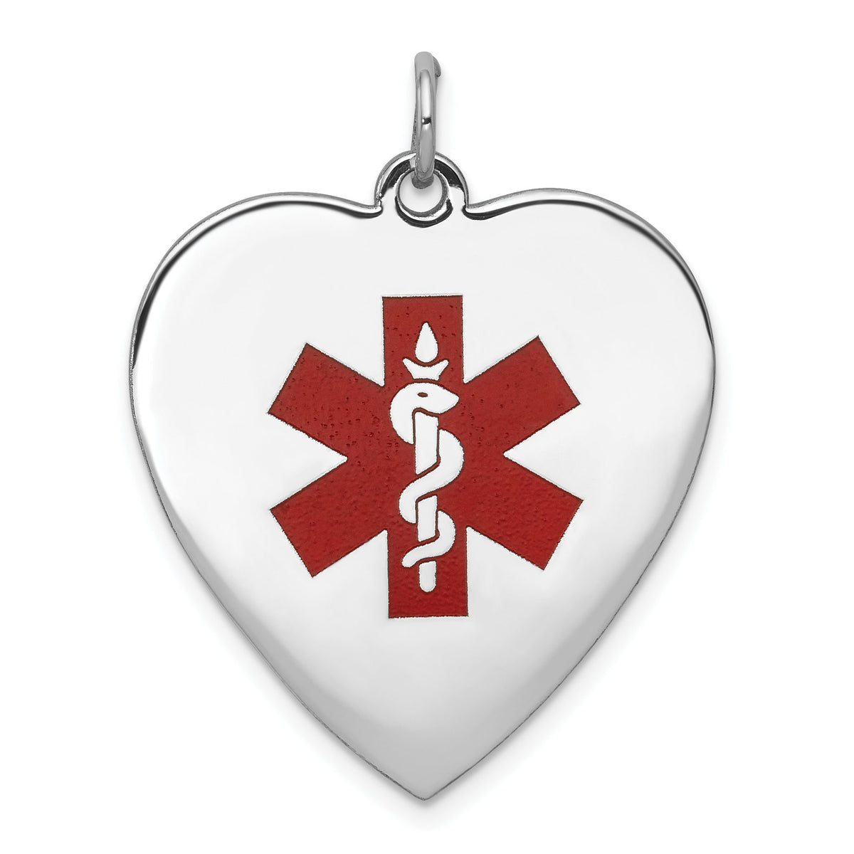 Heart-Shaped Medical Alert Pendant in 14K White Gold with Red Enamel - Sophia Jewelers Main image