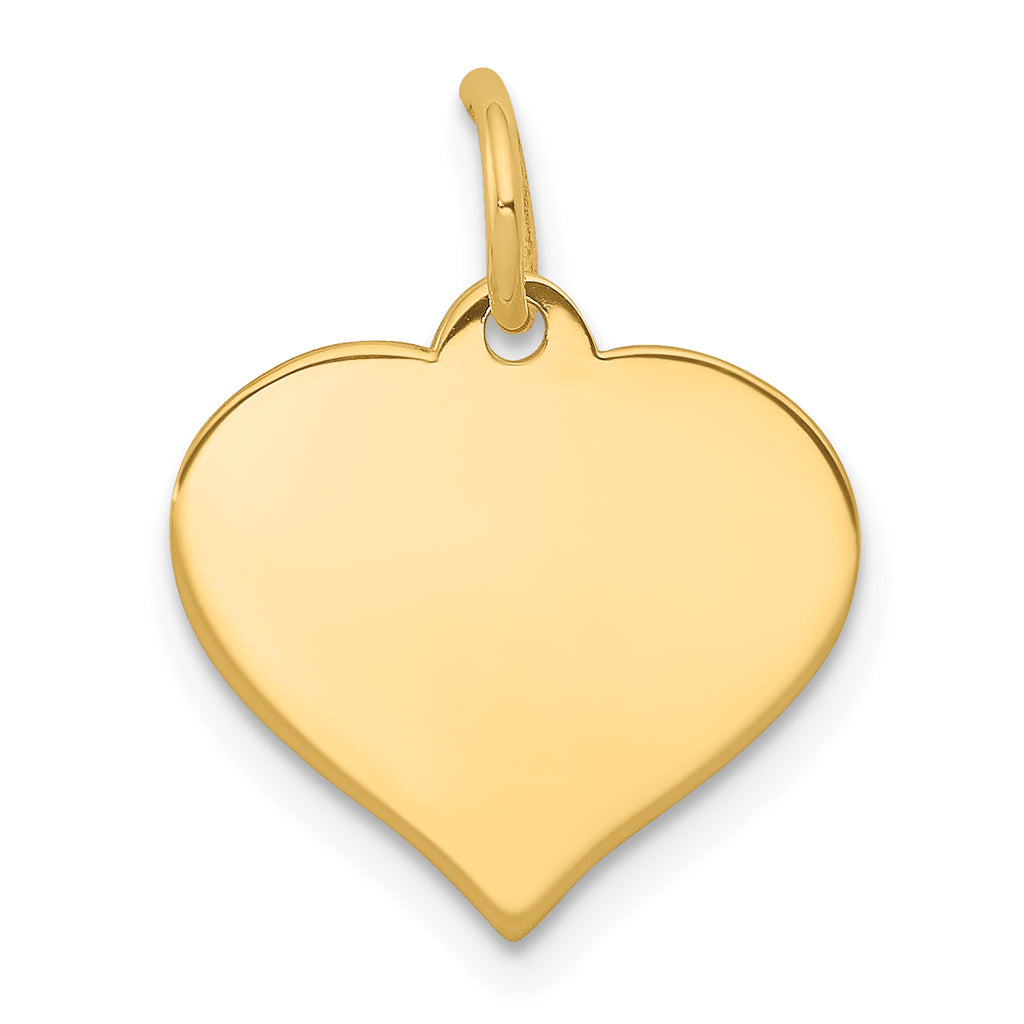 10K Gold Heart Disc Charm Engravable Polished Solid Pendant