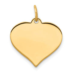10K Gold Heart Disc Charm with Polished Finish and Engravable Design
