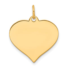 10K Gold Heart Disc Charm with Polished Finish, Engravable Design