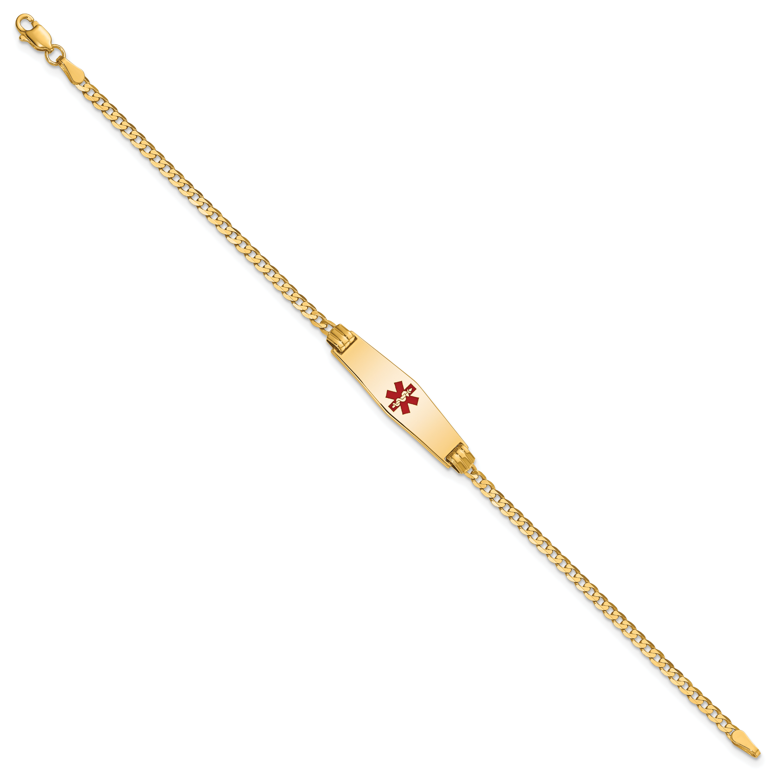 14K Medical Soft Diamond Shape Red Enamel Curb Link ID Bracelet Secondary image