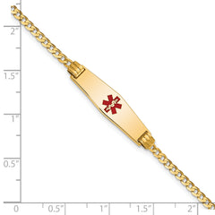 14K Medical Soft Diamond Shape Red Enamel Curb Link ID Bracelet
