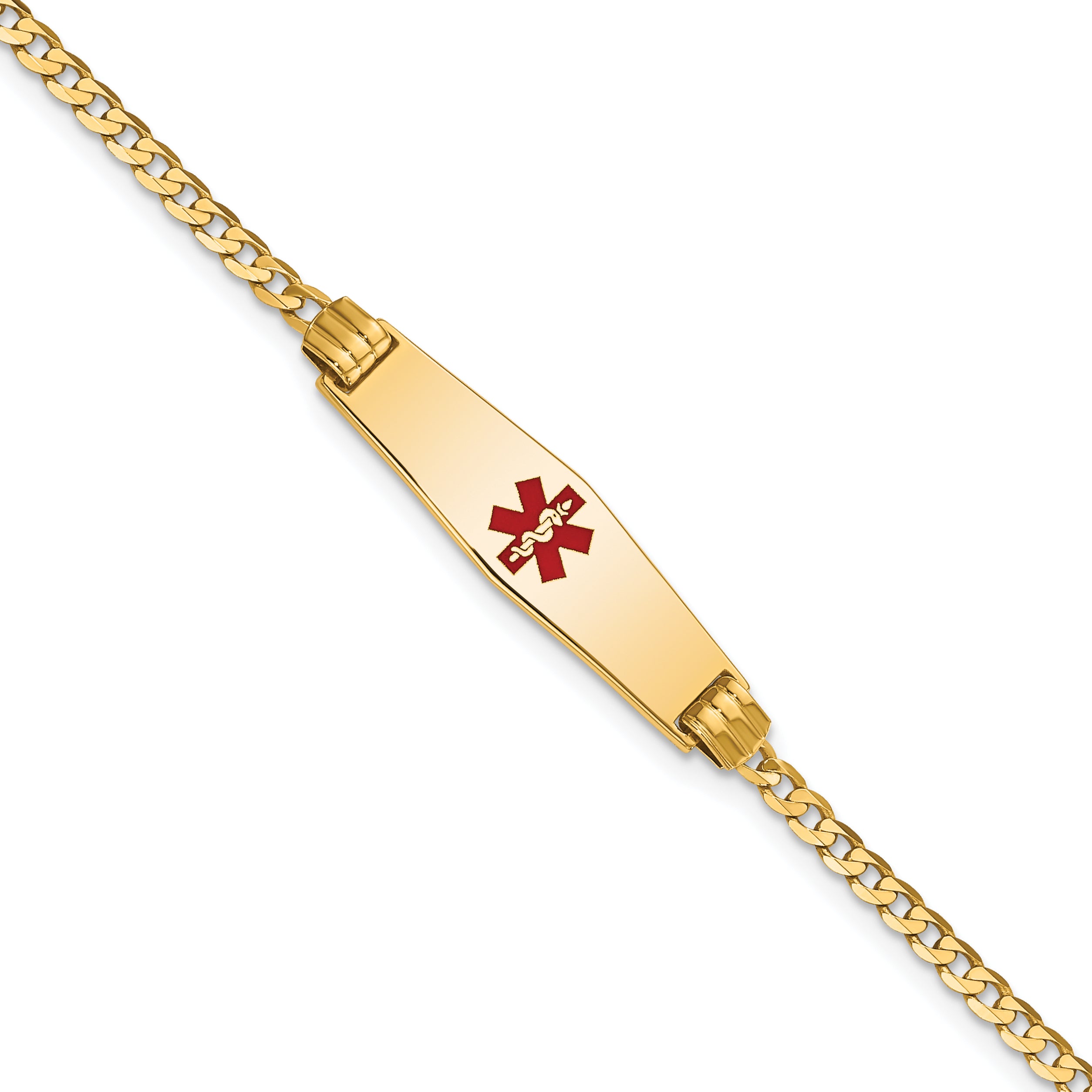 14K Medical Soft Diamond Shape Red Enamel Curb Link ID Bracelet Main image