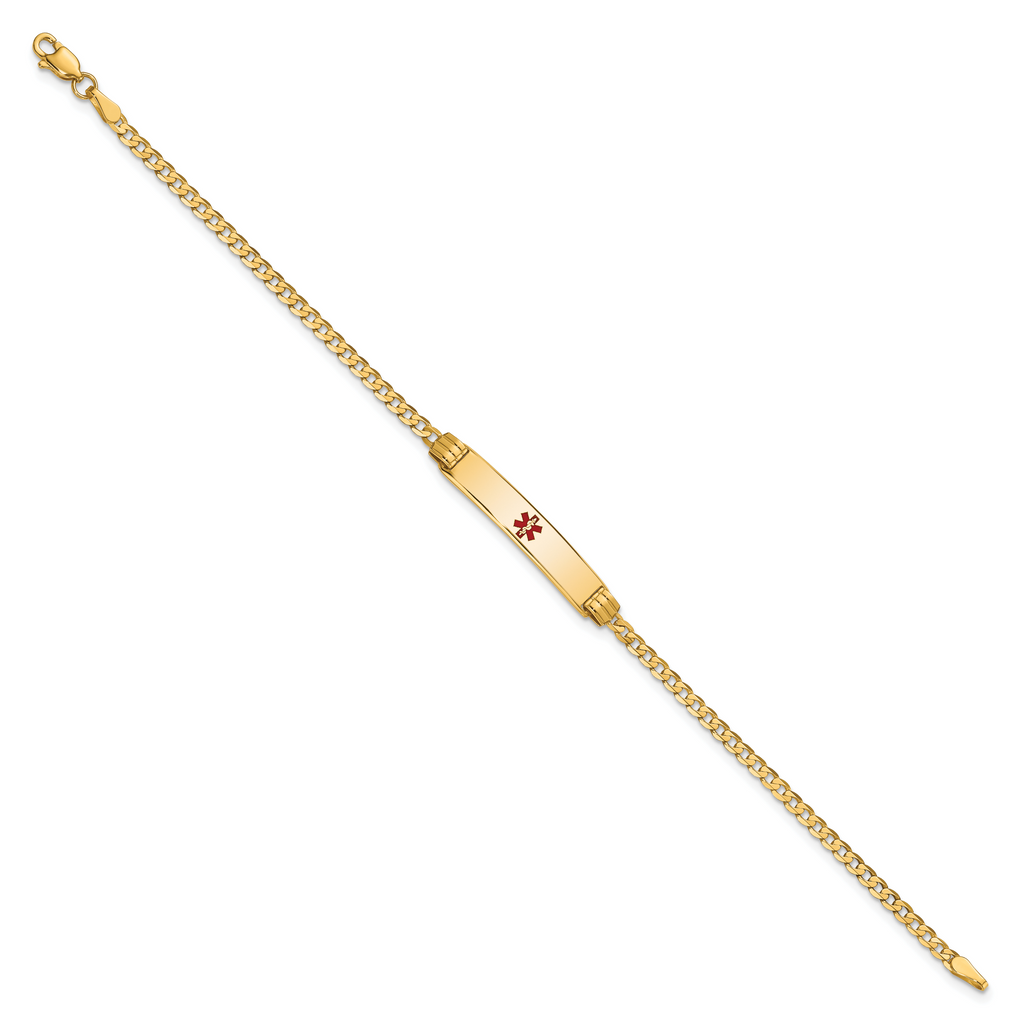 14K Medical Red Enamel Curb Link ID Bracelet