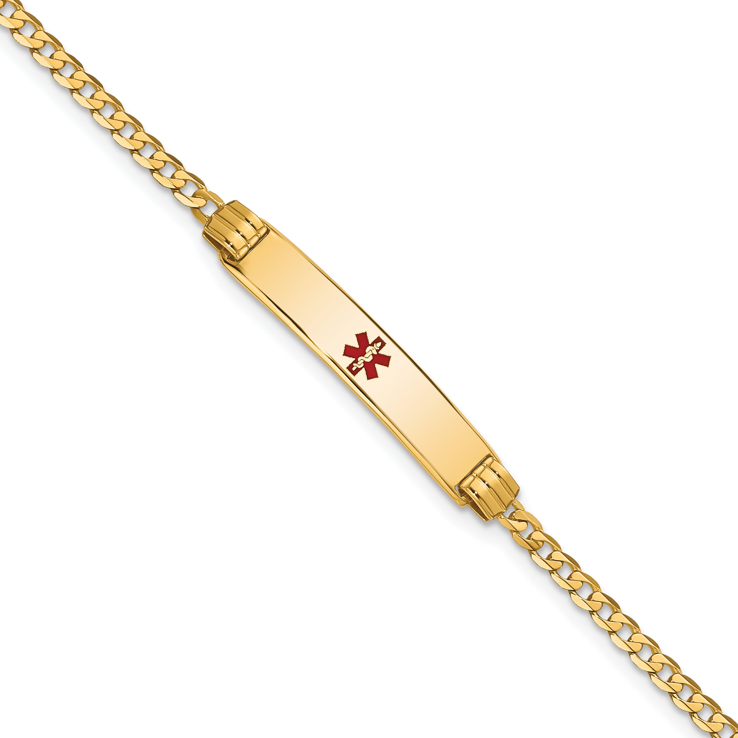 14K Medical Red Enamel Curb Link ID Bracelet Main image