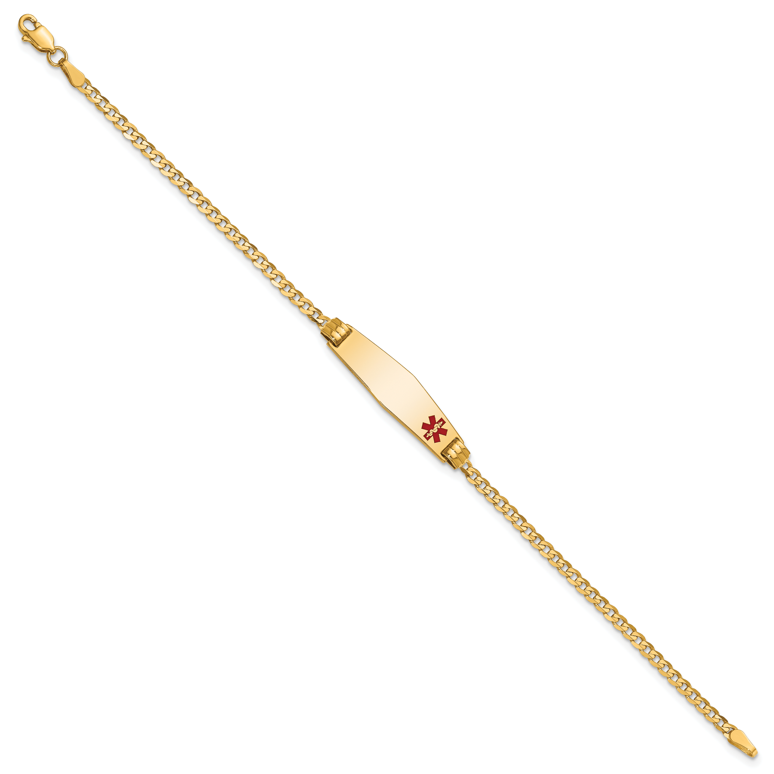 14K Medical Soft Diamond Shape Red Enamel Curb Link ID Bracelet Secondary image