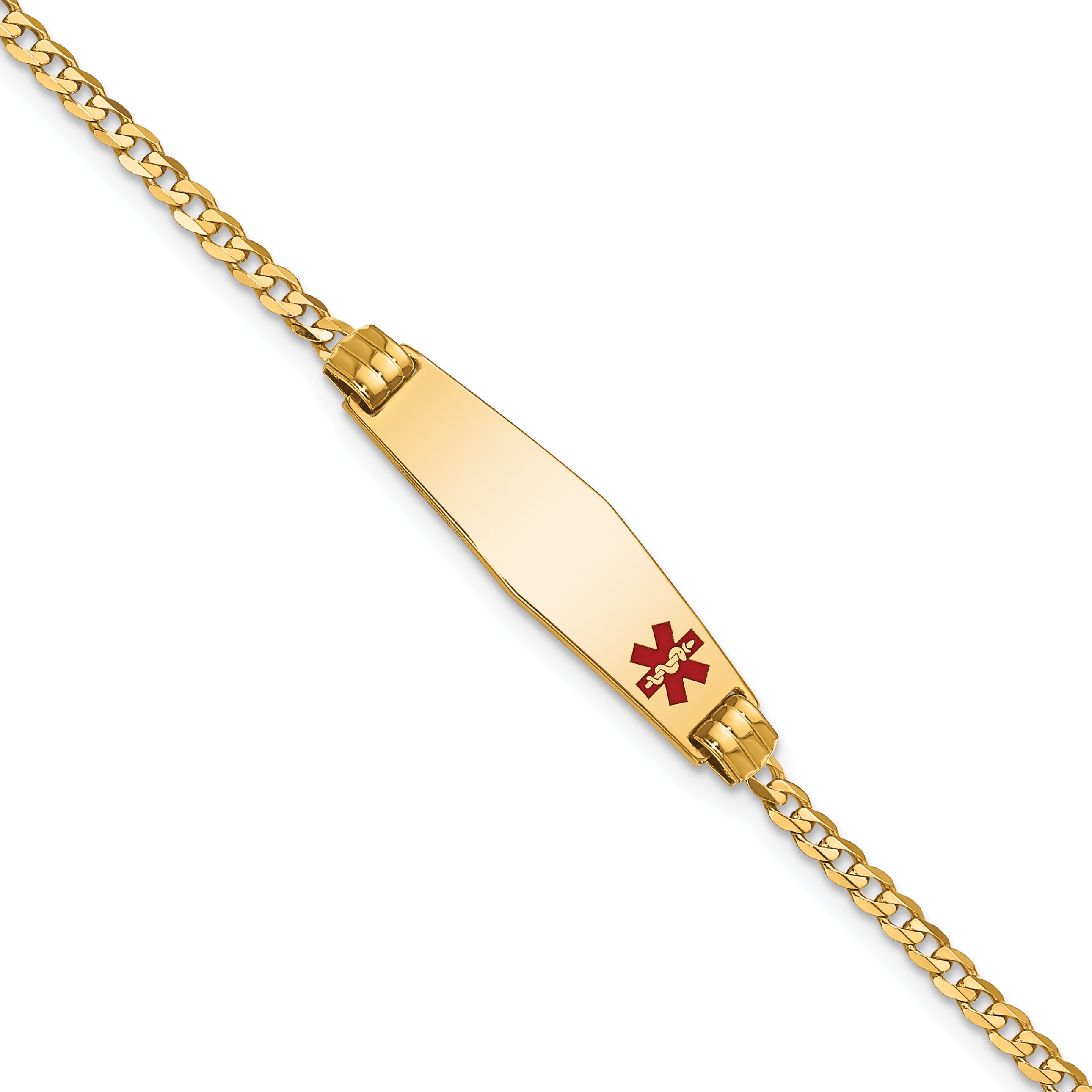 14K Medical Soft Diamond Shape Red Enamel Curb Link ID Bracelet Main image