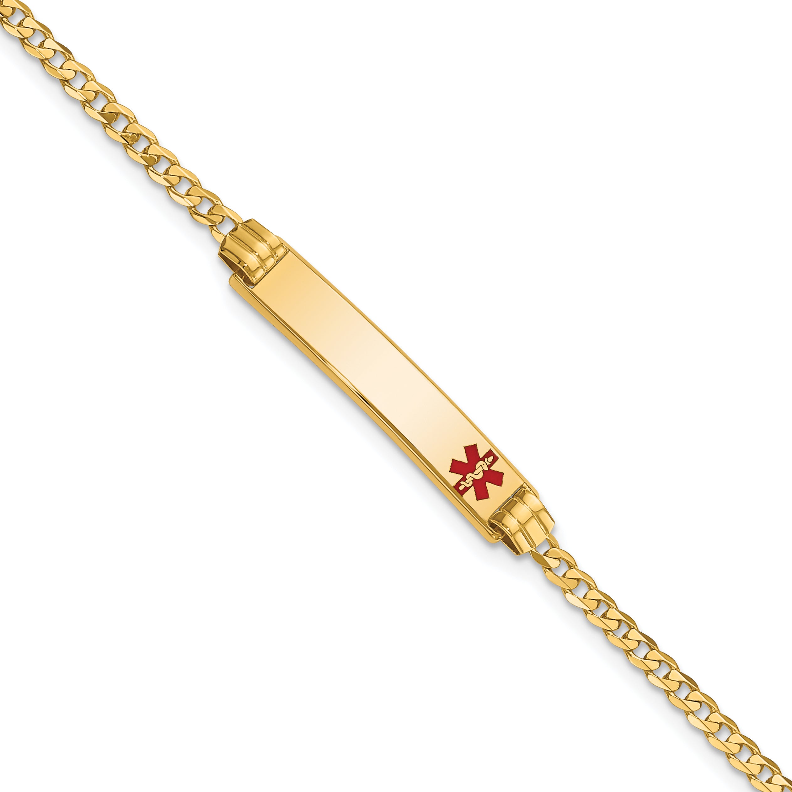 14K Medical Red Enamel Curb Link ID Bracelet Main image
