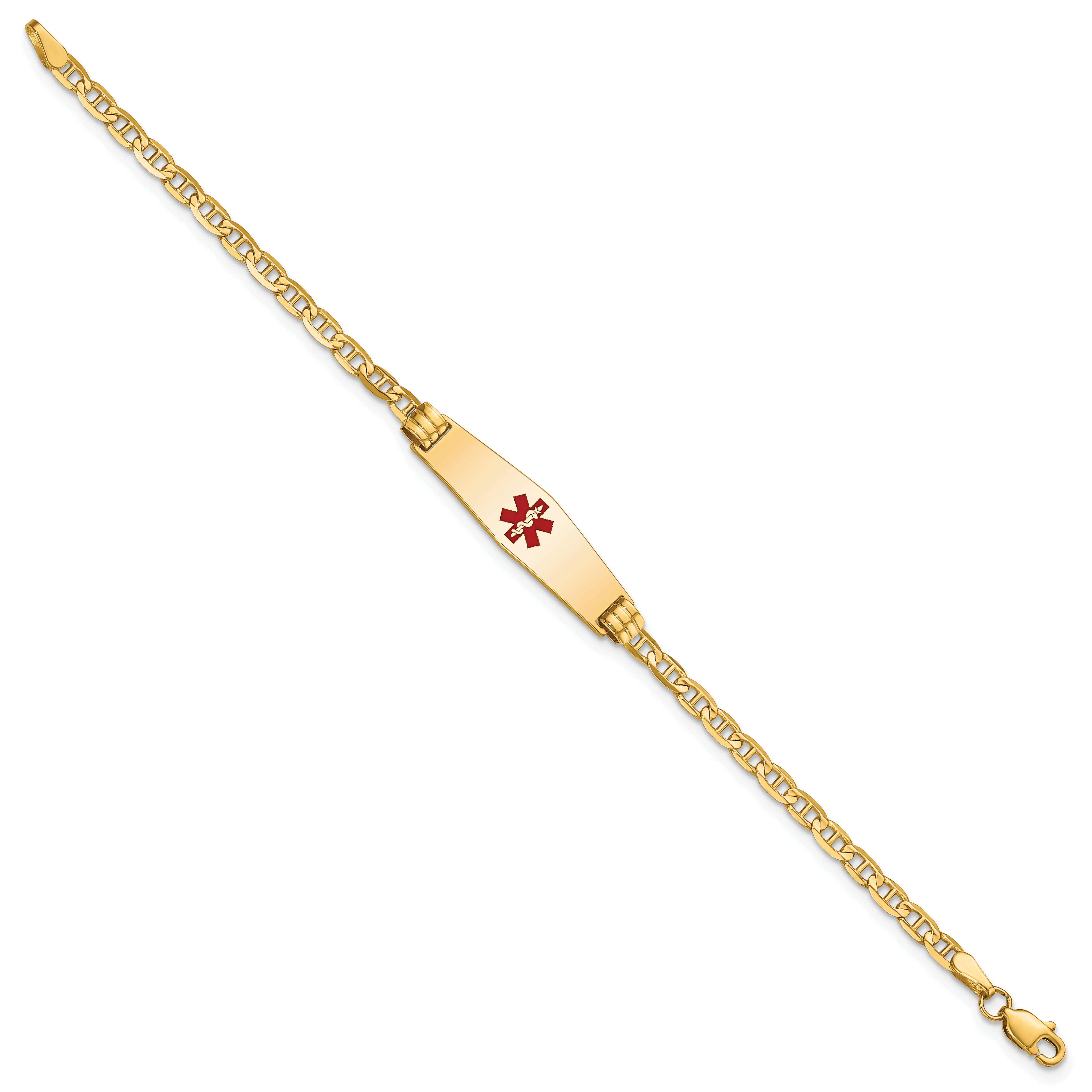 14K Medical Soft Diamond Shape Red Enamel Anchor Link Child ID Bracelet Secondary image