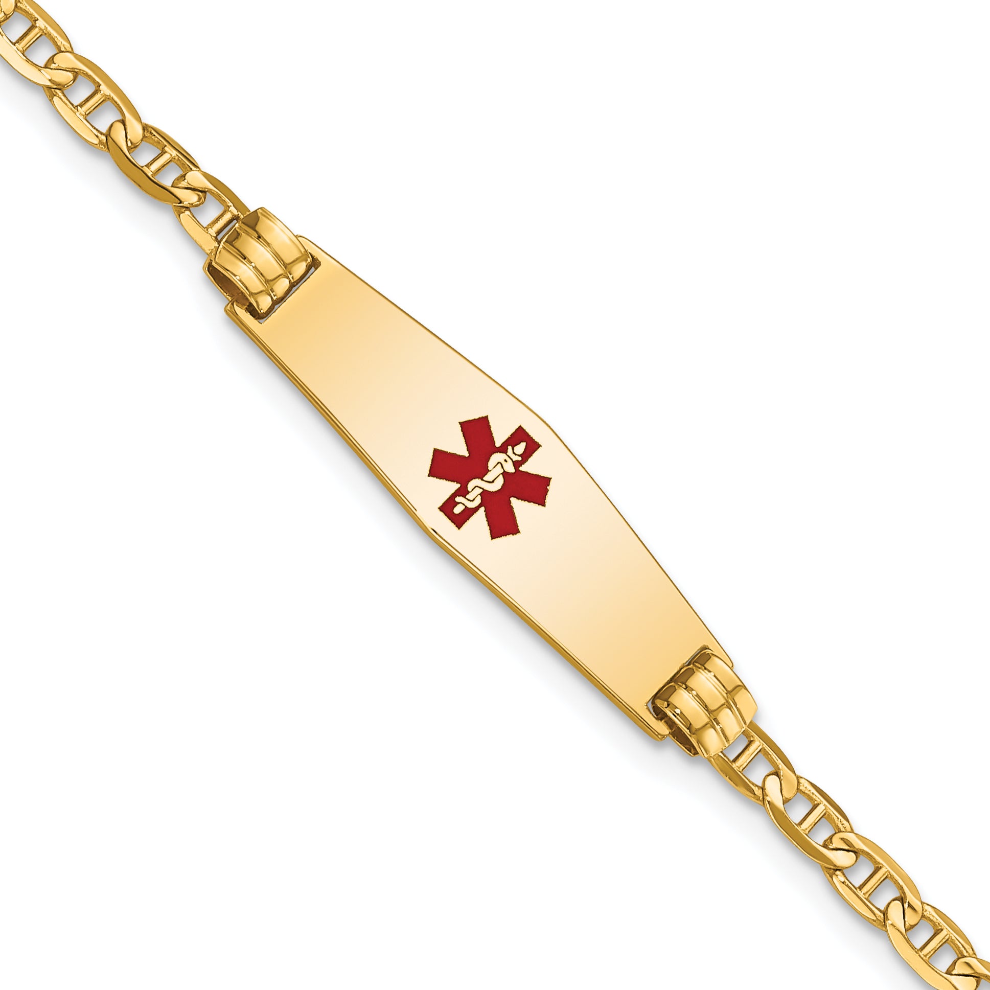14K Medical Soft Diamond Shape Red Enamel Anchor ID Bracelet Main image
