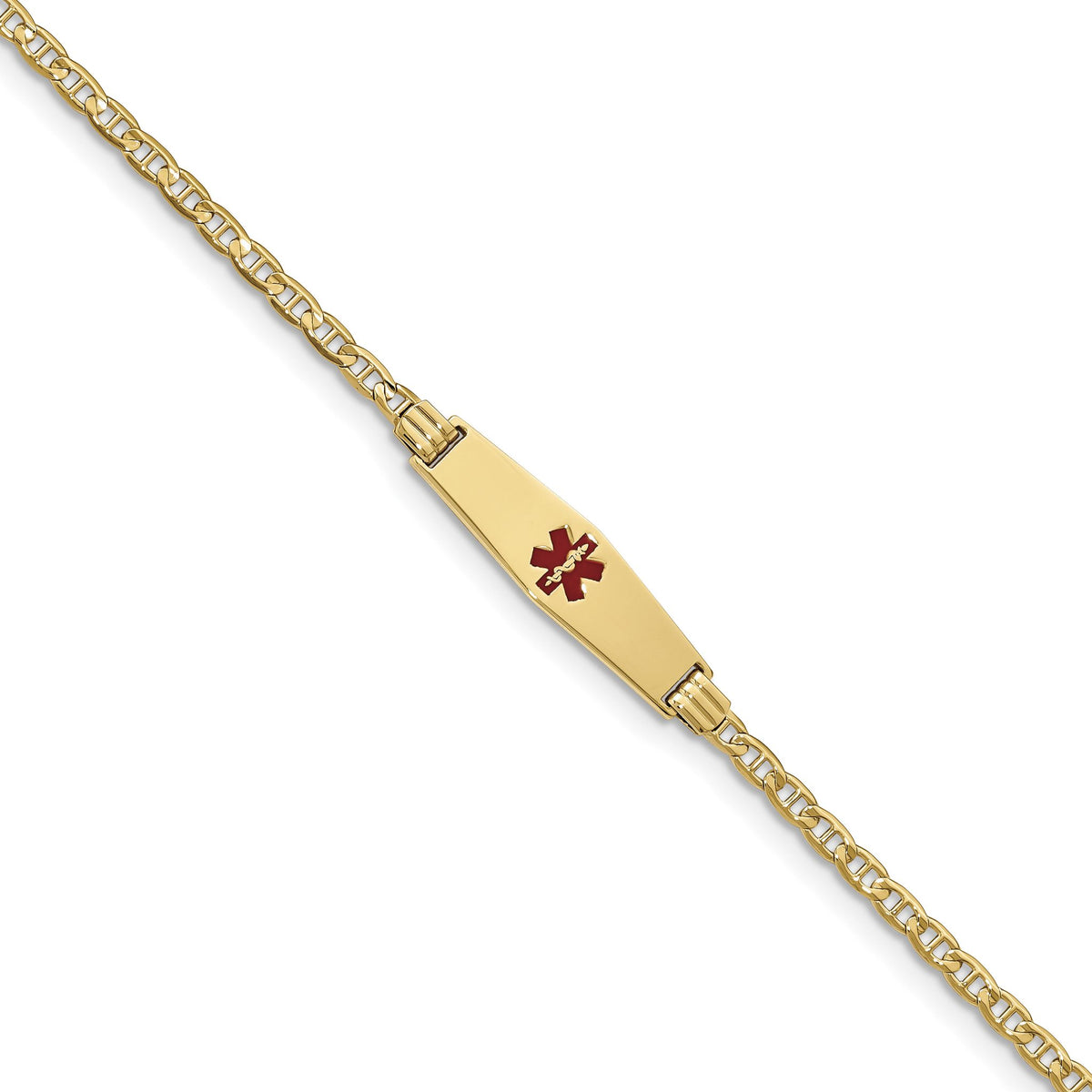 14K Medical Soft Diamond Shape Red Enamel 6 Anchor Link Child ID Bracelet - Sophia Jewelers Main image