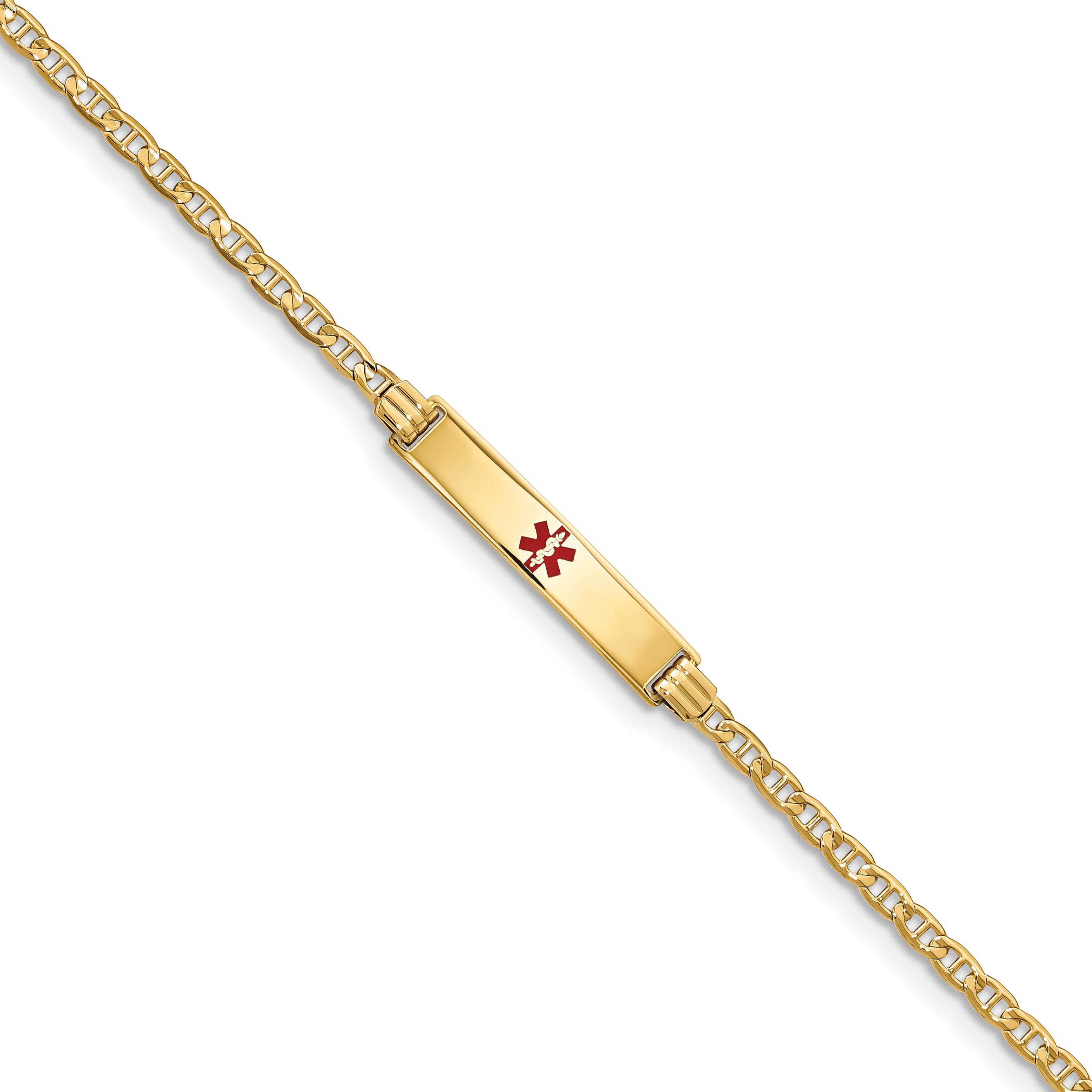 14K Medical Red Enamel Anchor ID Bracelet