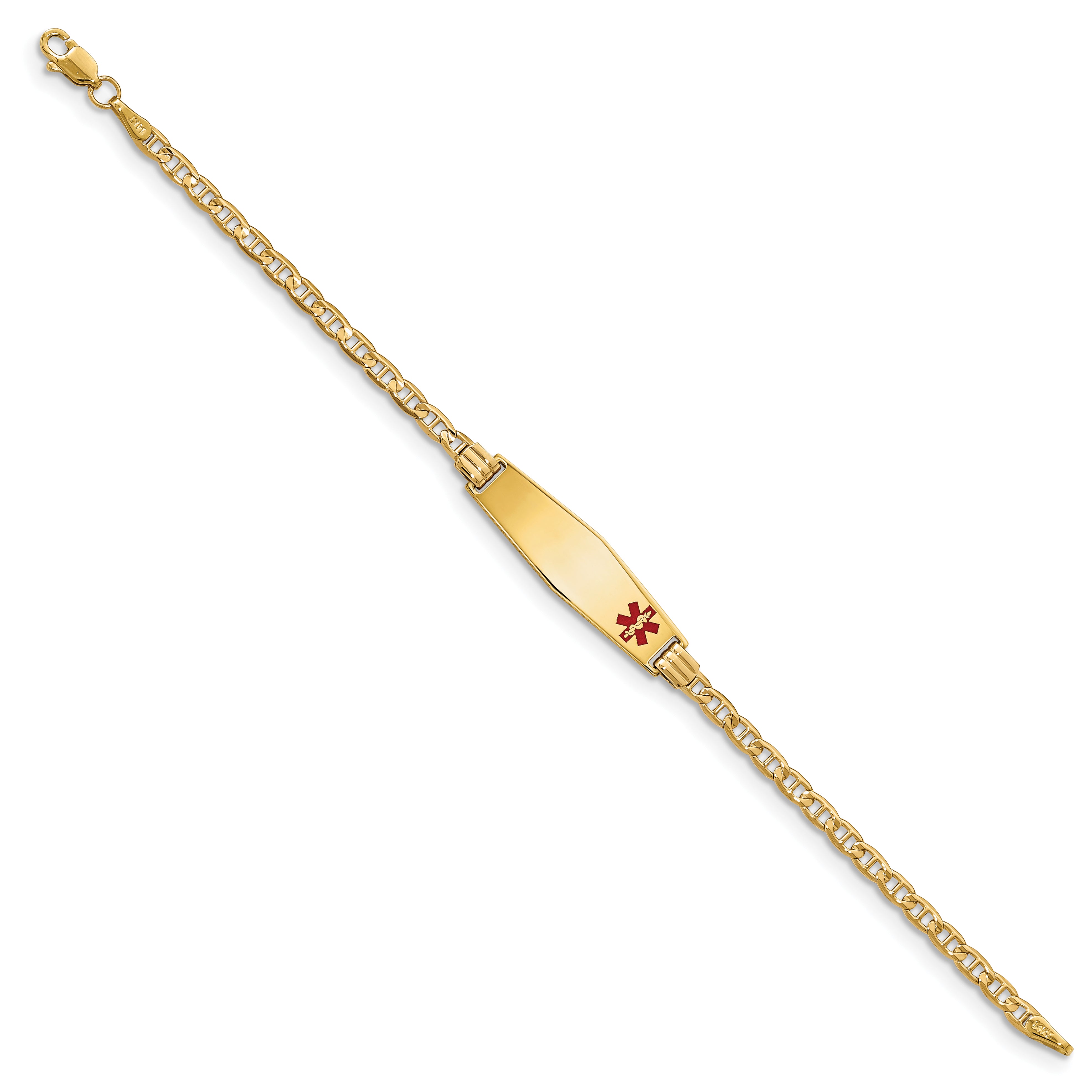 14K Medical Soft Diamond Shape Red Enamel Anchor ID Bracelet Secondary image