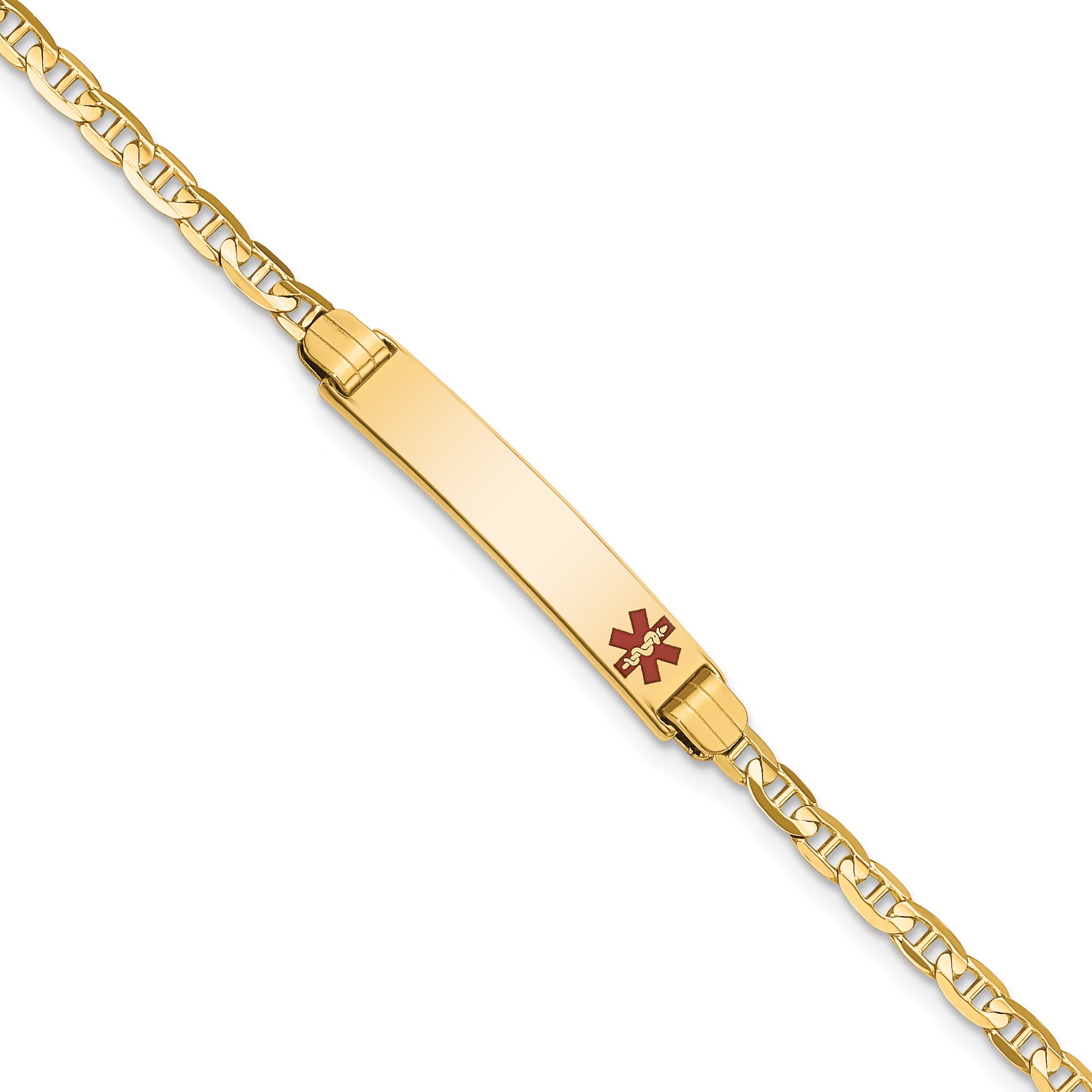 14K Medical Red Enamel Anchor ID Bracelet