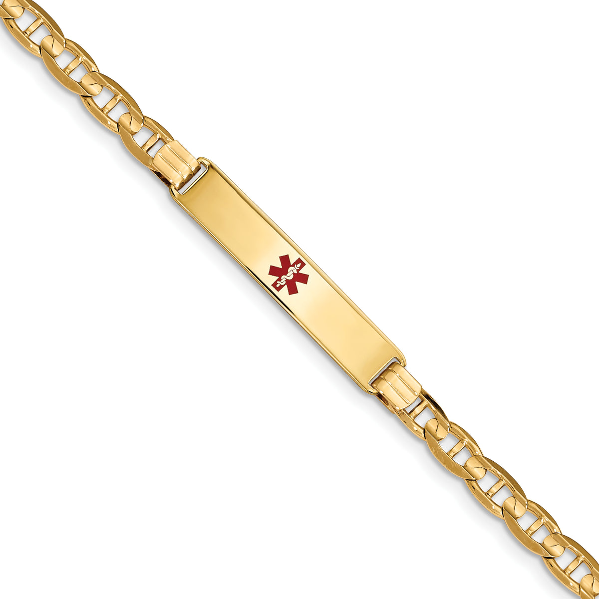 14K Medical Red Enamel Anchor Link ID Bracelet