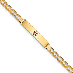 14K Medical Red Enamel Anchor Link ID Bracelet