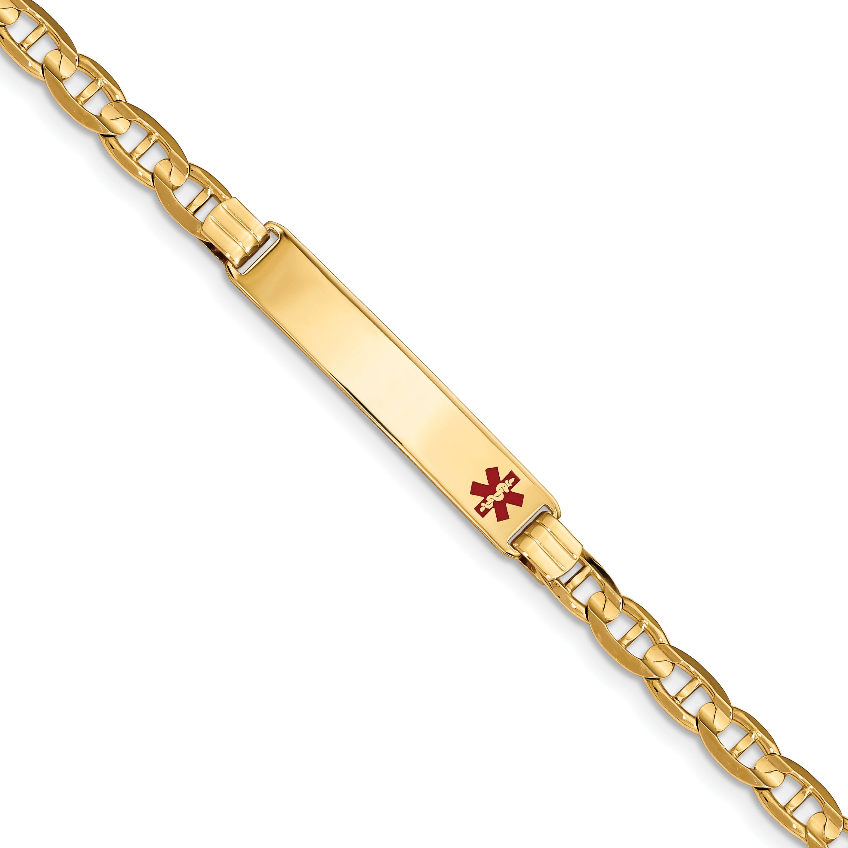 14K Medical Red Enamel Anchor Link ID Bracelet