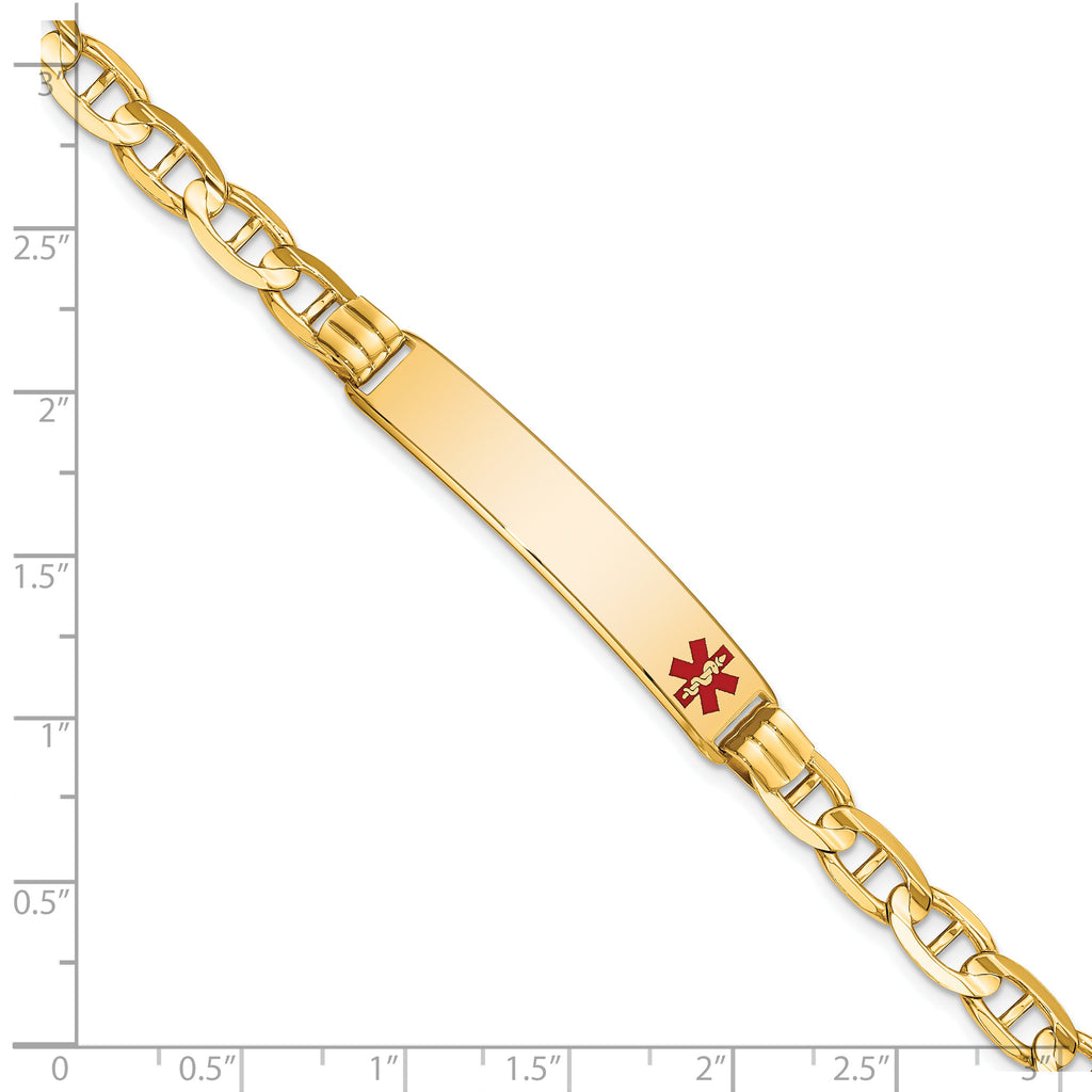14K Medical Red Enamel Anchor Link ID Bracelet