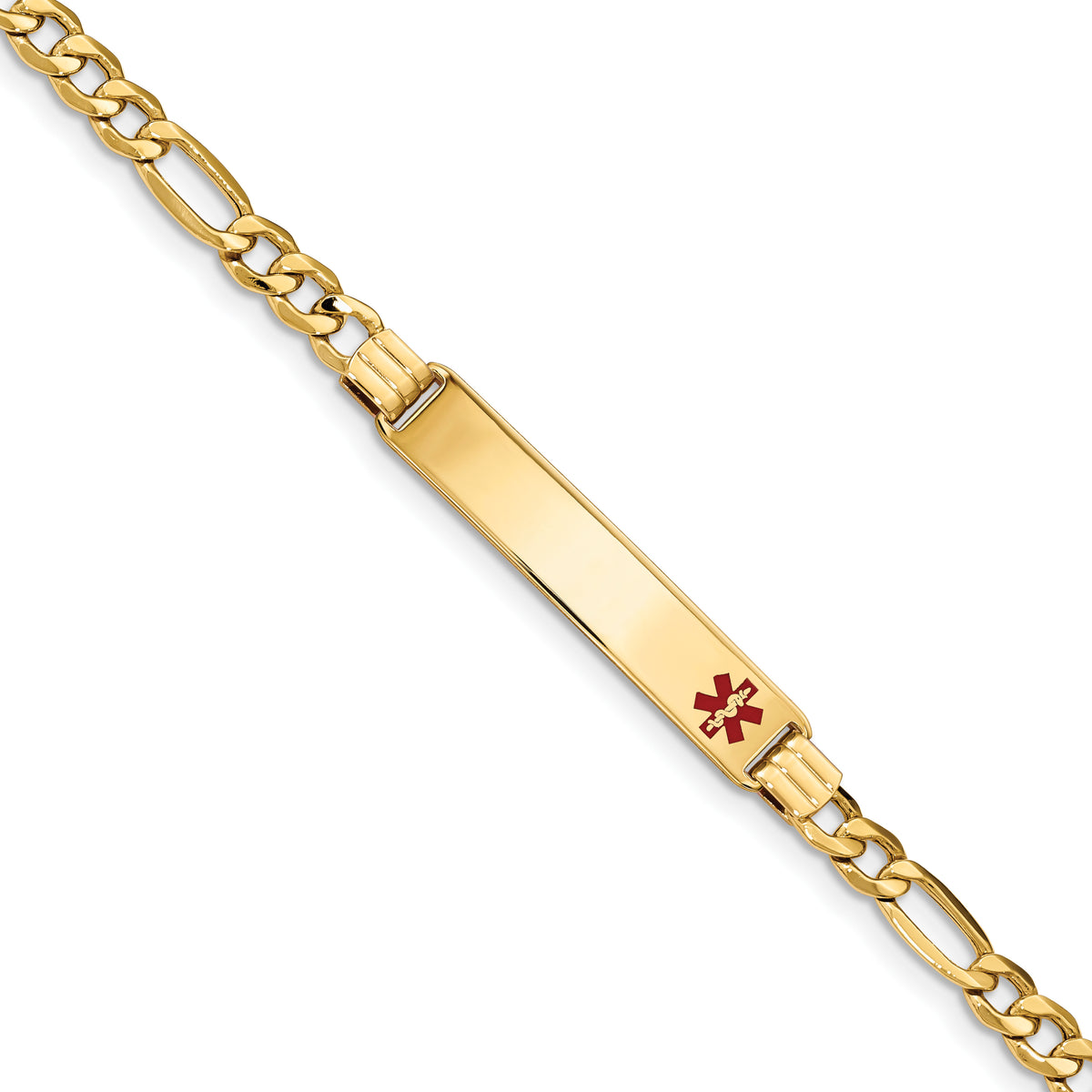 14K Medical Red Enamel Semi-Solid Figaro Link ID Bracelet