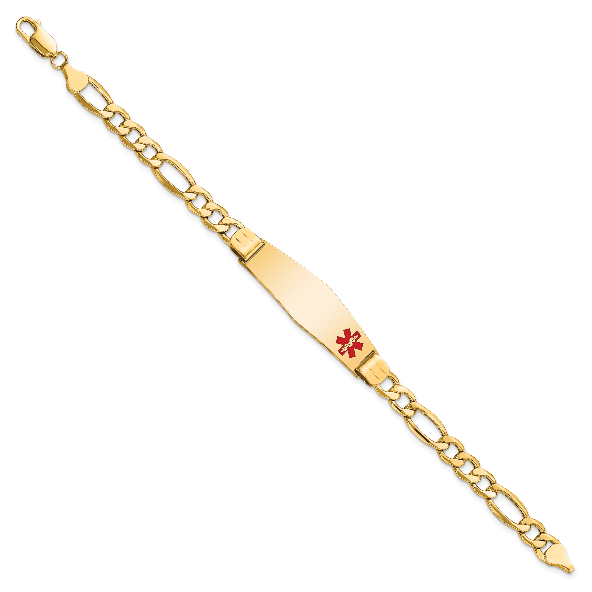 14K Semi-Solid Medical Soft Diamond Shape Red Enamel Figaro ID Bracelet Secondary image