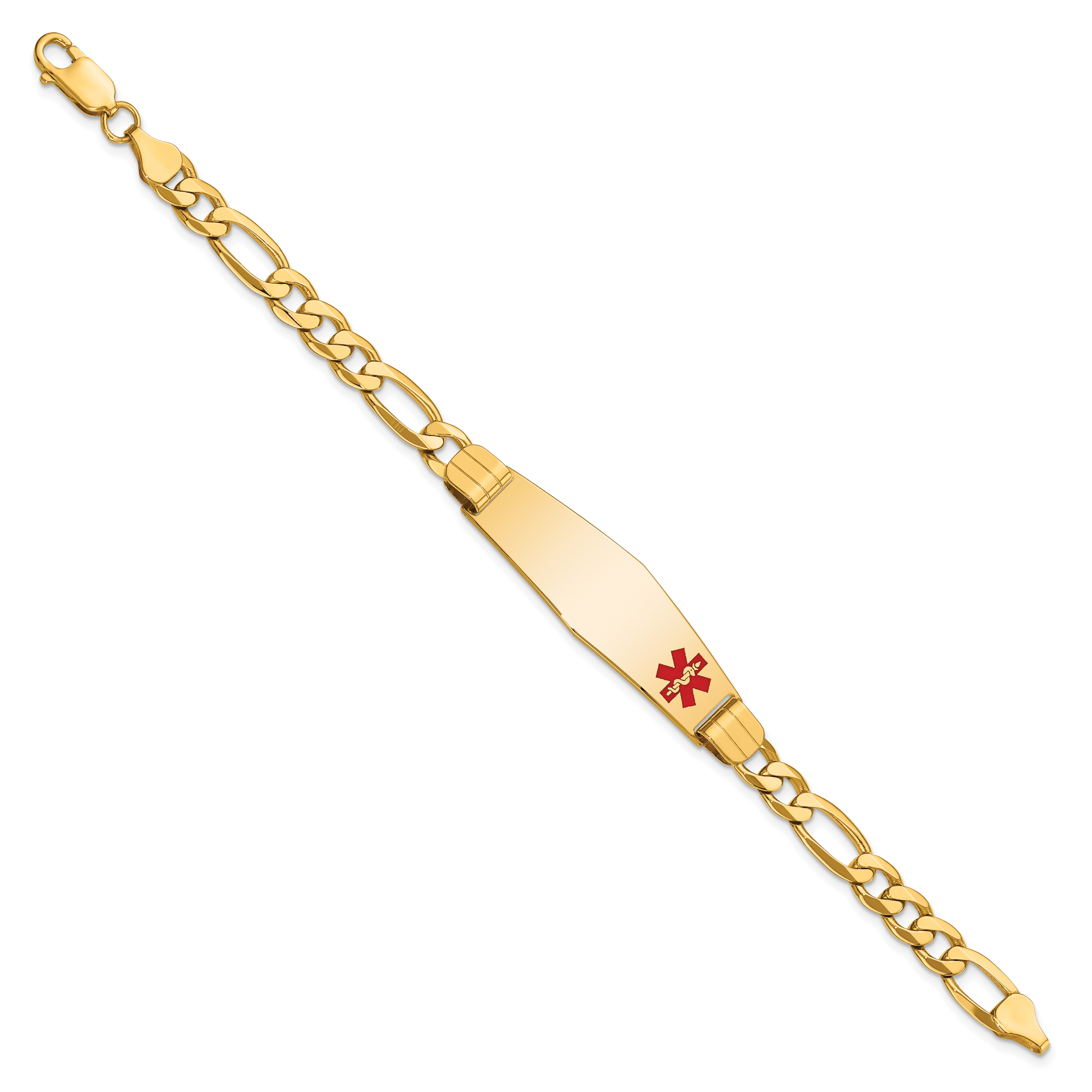 14K Medical Soft Diamond Shape Red Enamel Flat Figaro Link ID Bracelet Secondary image