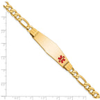 14K Medical Soft Diamond Shape Red Enamel Flat Figaro Link ID Bracelet