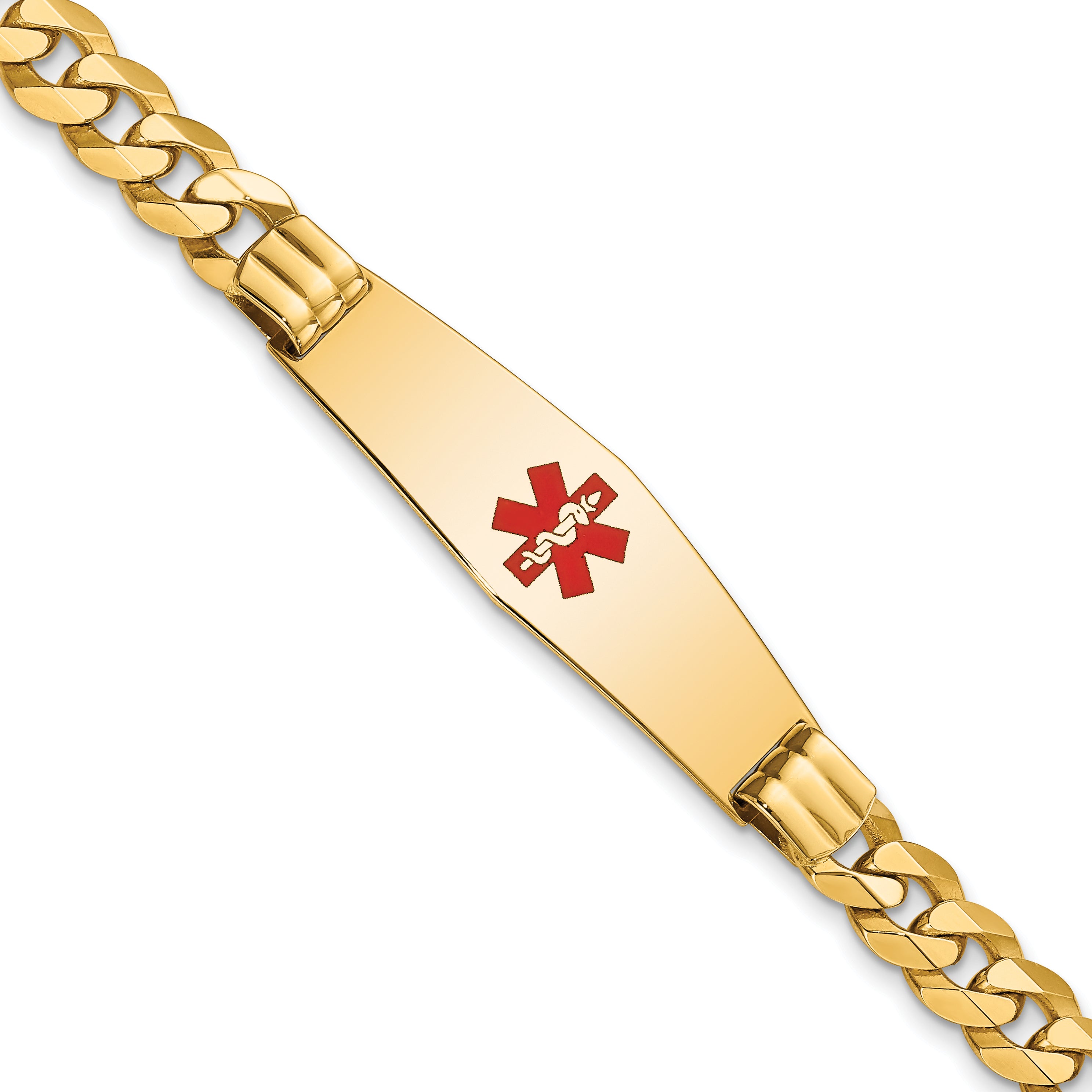 14K Medical Soft Diamond Shape Red Enamel Flat Curb Link ID Bracelet Main image