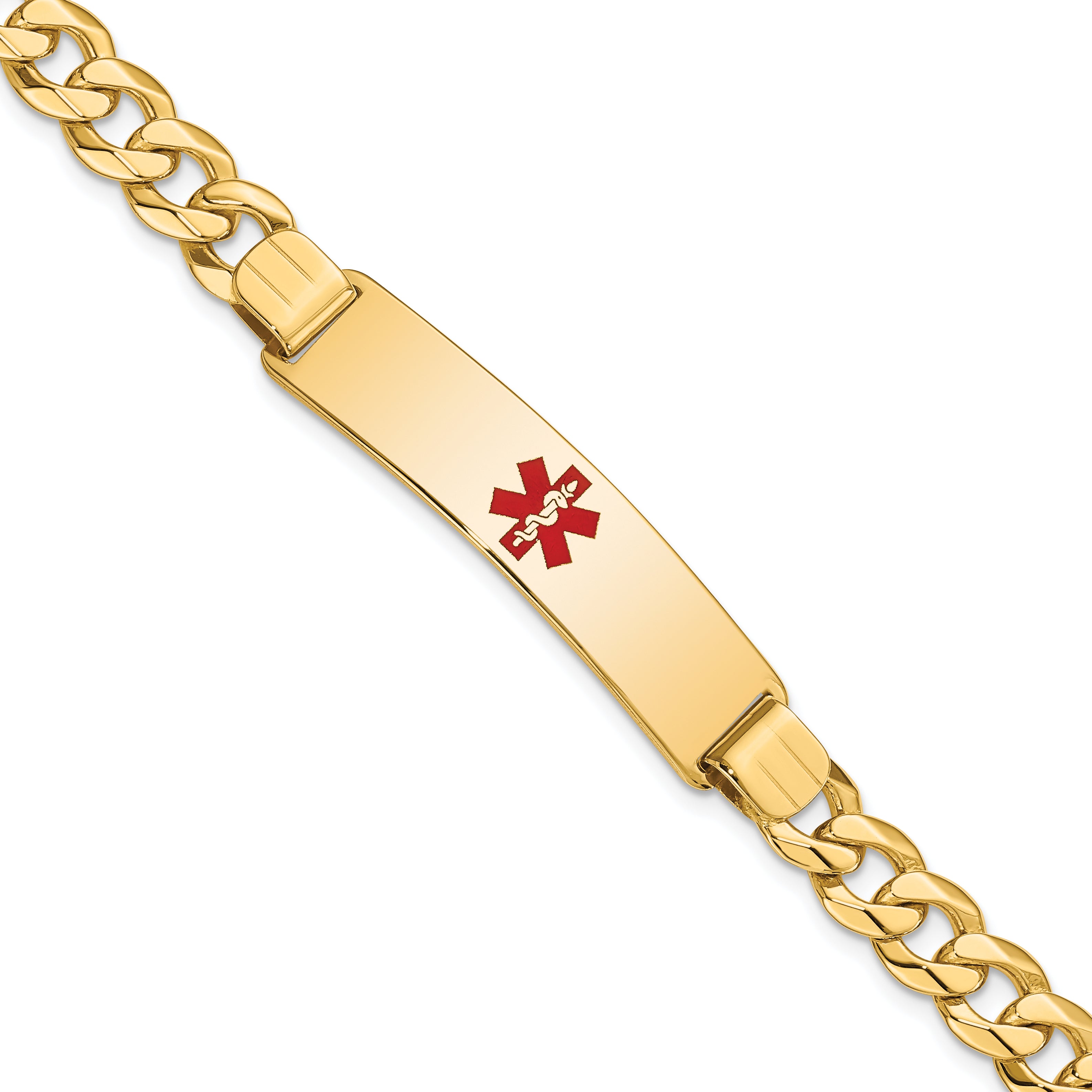 14K Medical Red Enamel Flat Curb Link ID Bracelet Main image
