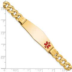 14K Medical Soft Diamond Shape Red Enamel Flat Curb Link ID Bracelet