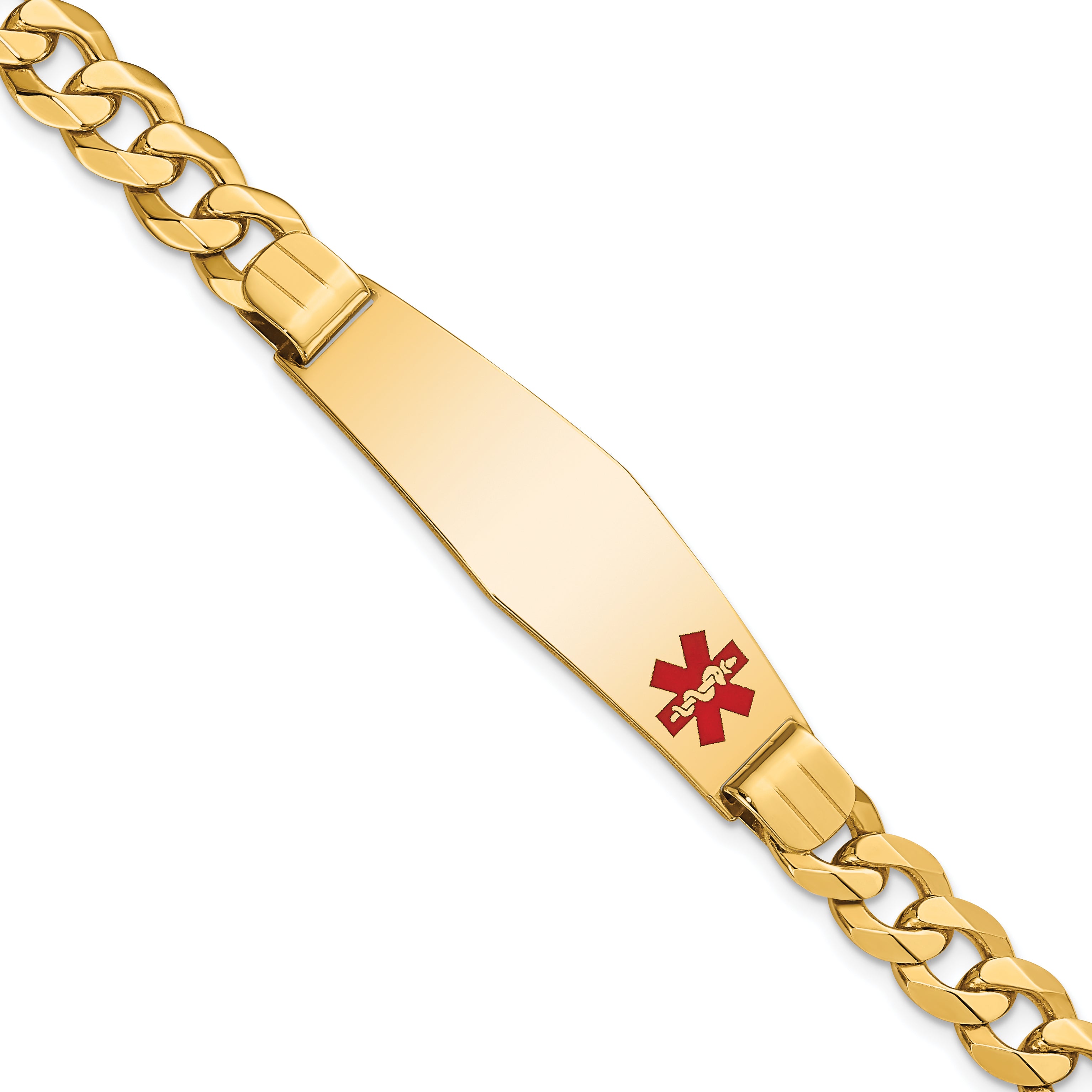 14K Medical Soft Diamond Shape Red Enamel Flat Curb Link ID Bracelet Main image