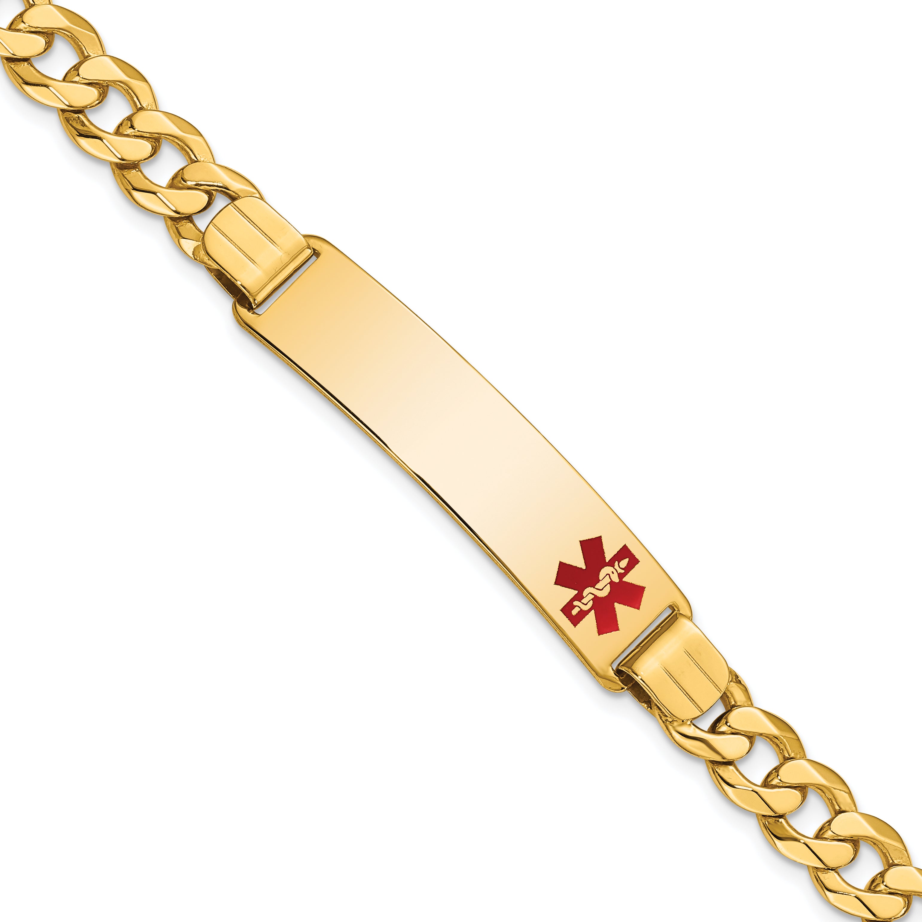 14K Medical Red Enamel Flat Curb Link ID Bracelet Main image