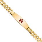 14K Medical Soft Diamond Shape Red Enamel Curb ID Bracelet