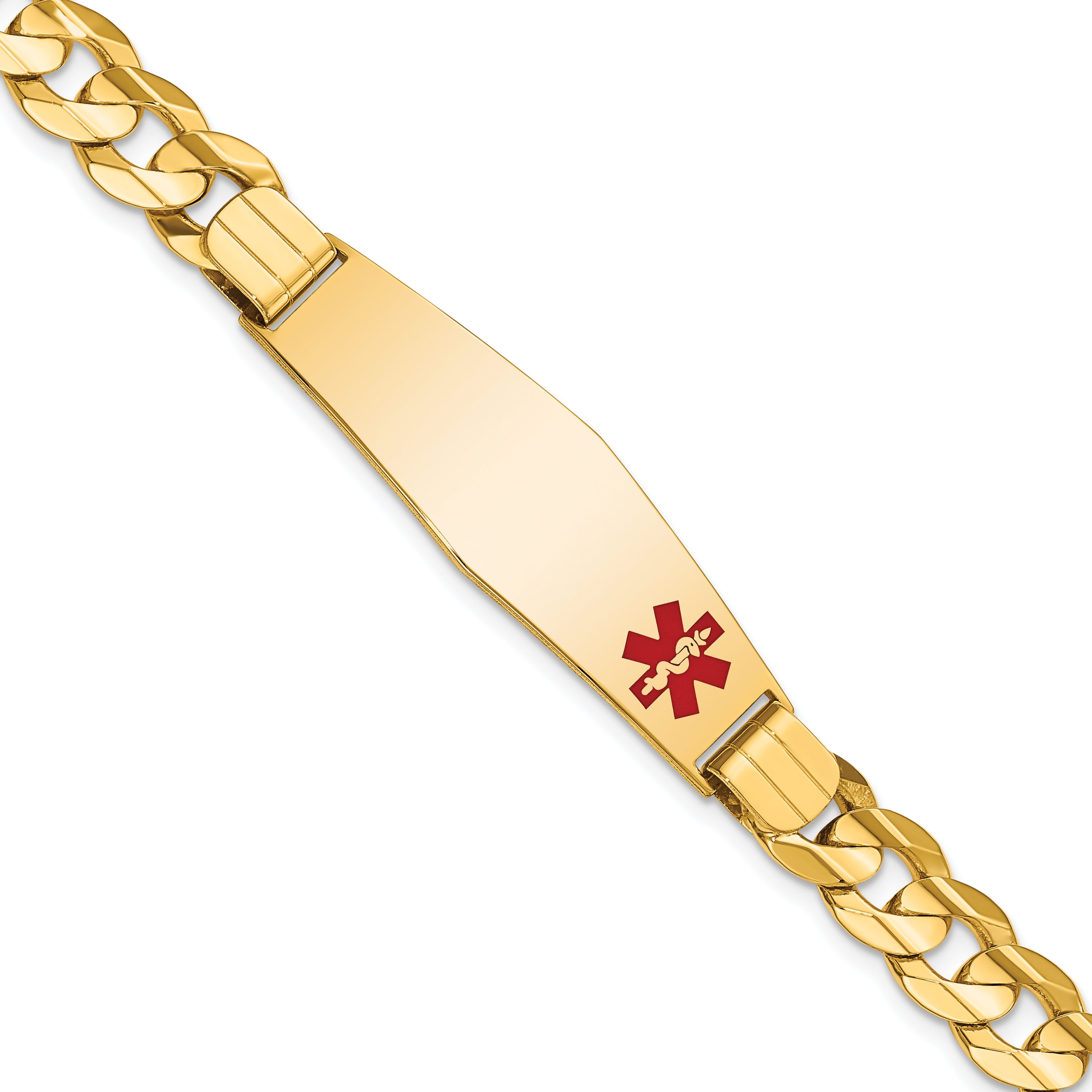 14K Medical Soft Diamond Shape Red Enamel Curb ID Bracelet Main image