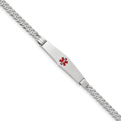 14K WG Medical Soft Diamond Shape Red Enamel Flat Curb Link ID Bracelet