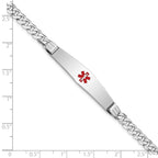 14K WG Medical Soft Diamond Shape Red Enamel Flat Curb Link ID Bracelet