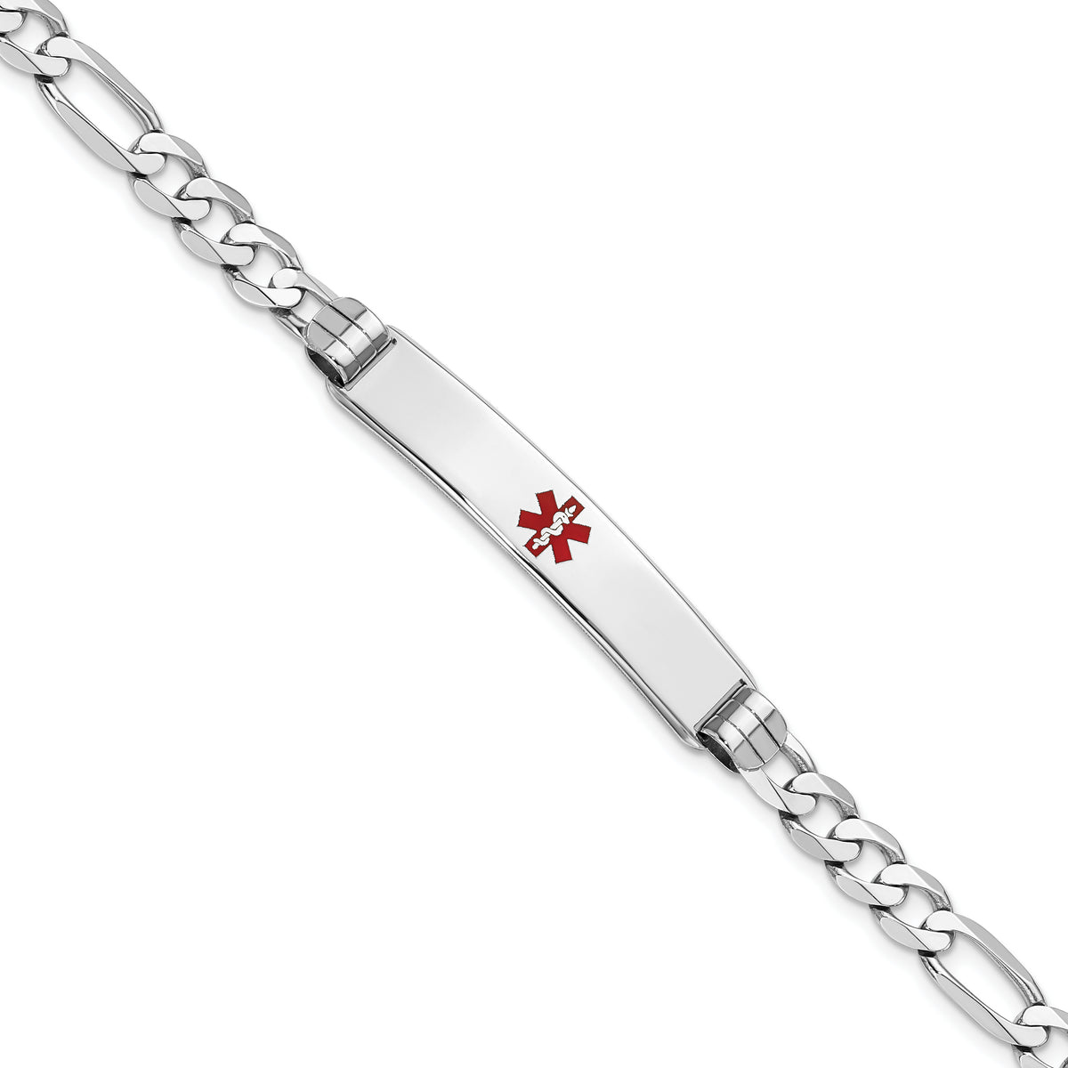 14K White Gold Medical Red Enamel Figaro Link ID Bracelet