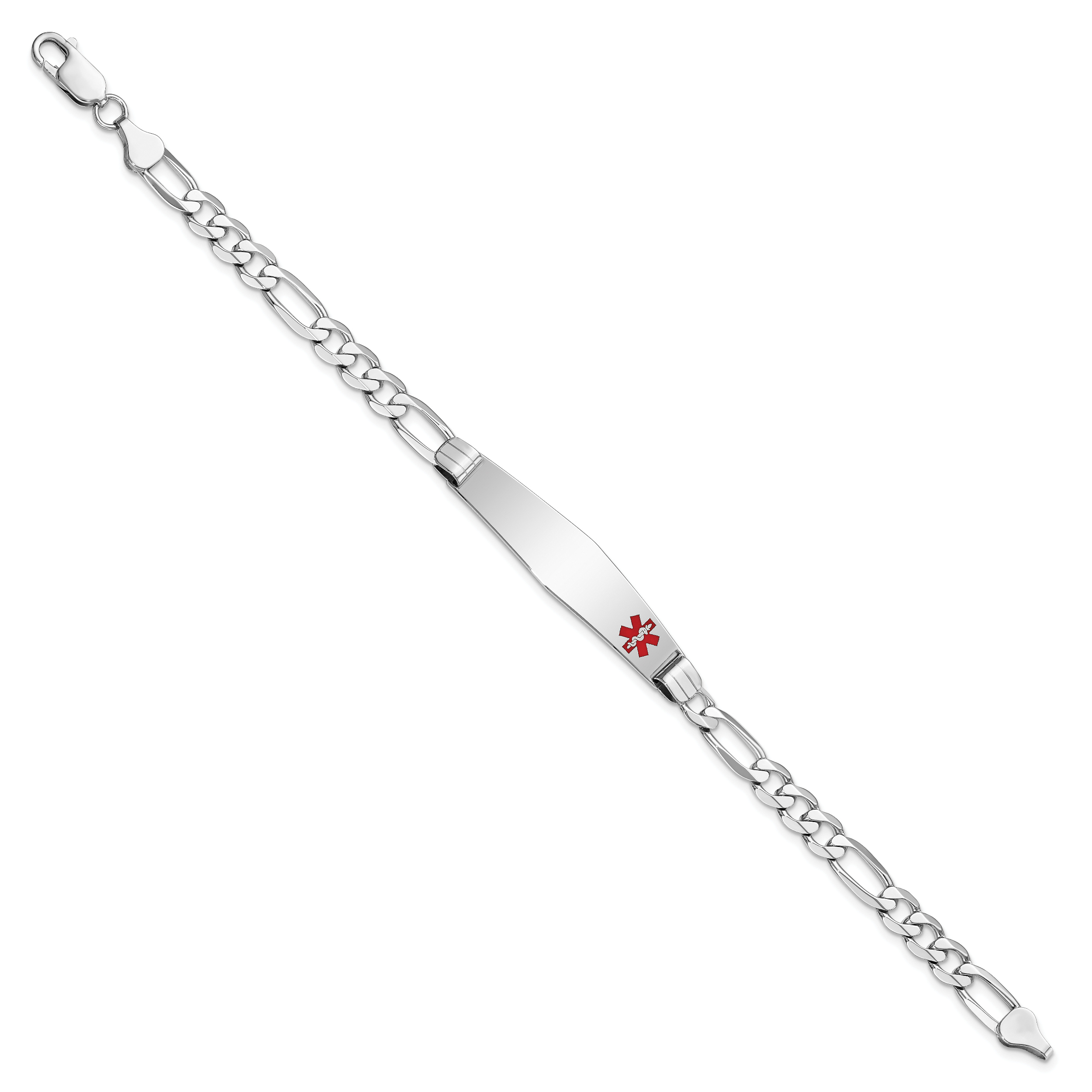 14K WG Medical Soft Diamond Shape Red Enamel Figaro Link ID Bracelet Secondary image