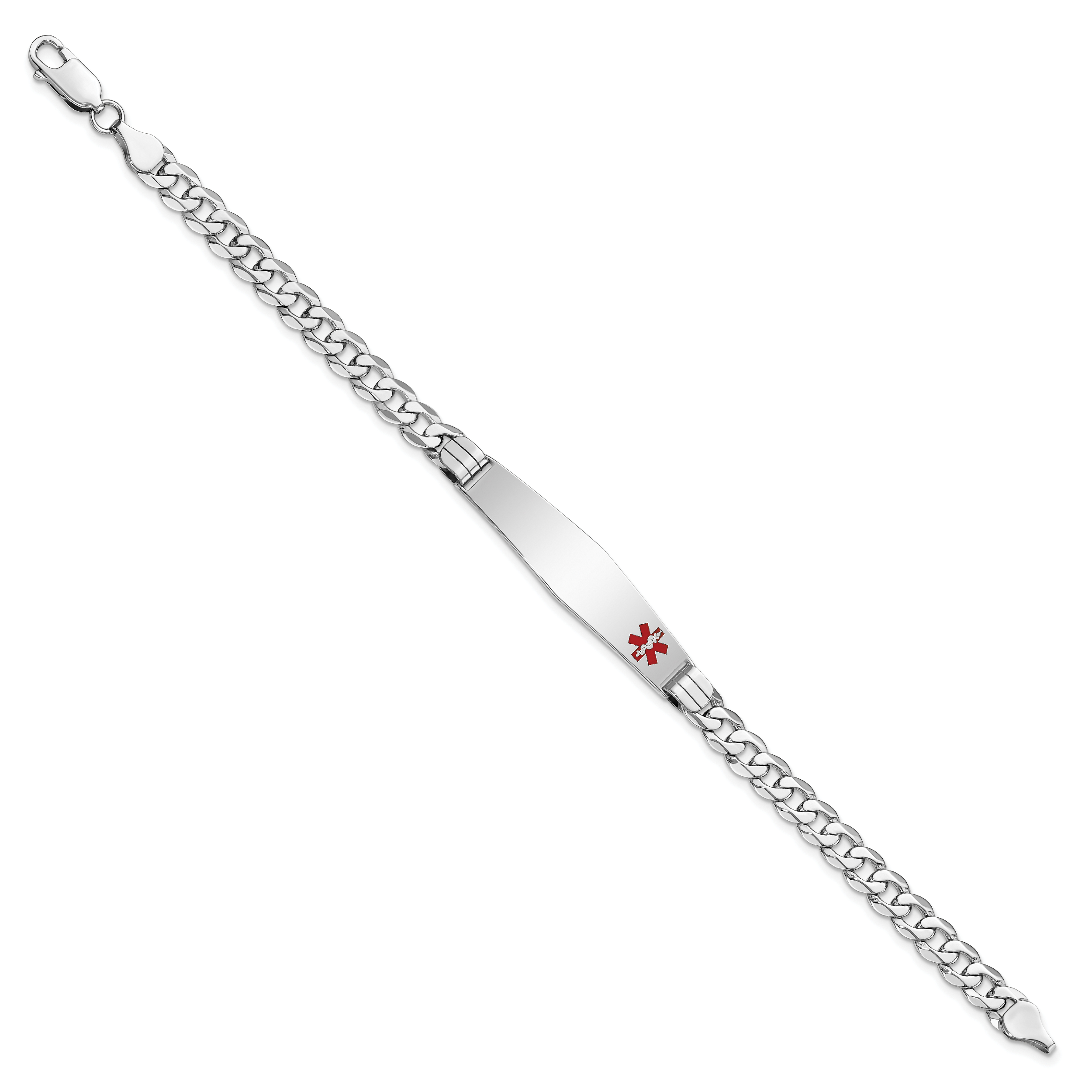 14K WG Medical Soft Diamond Shape Red Enamel Flat Curb Link ID Bracelet Secondary image