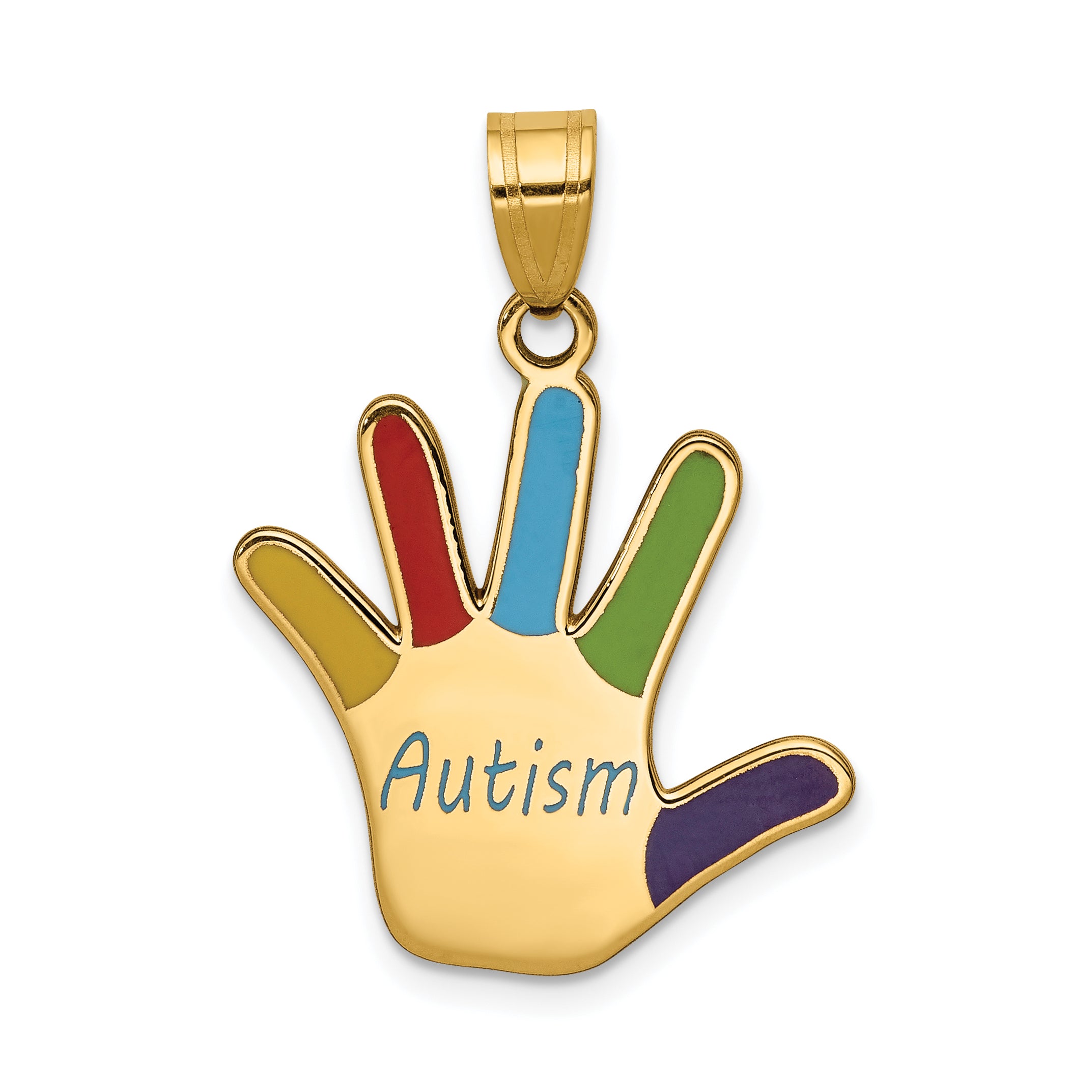 14k Enameled AUTISM Handprint Pendant Main image