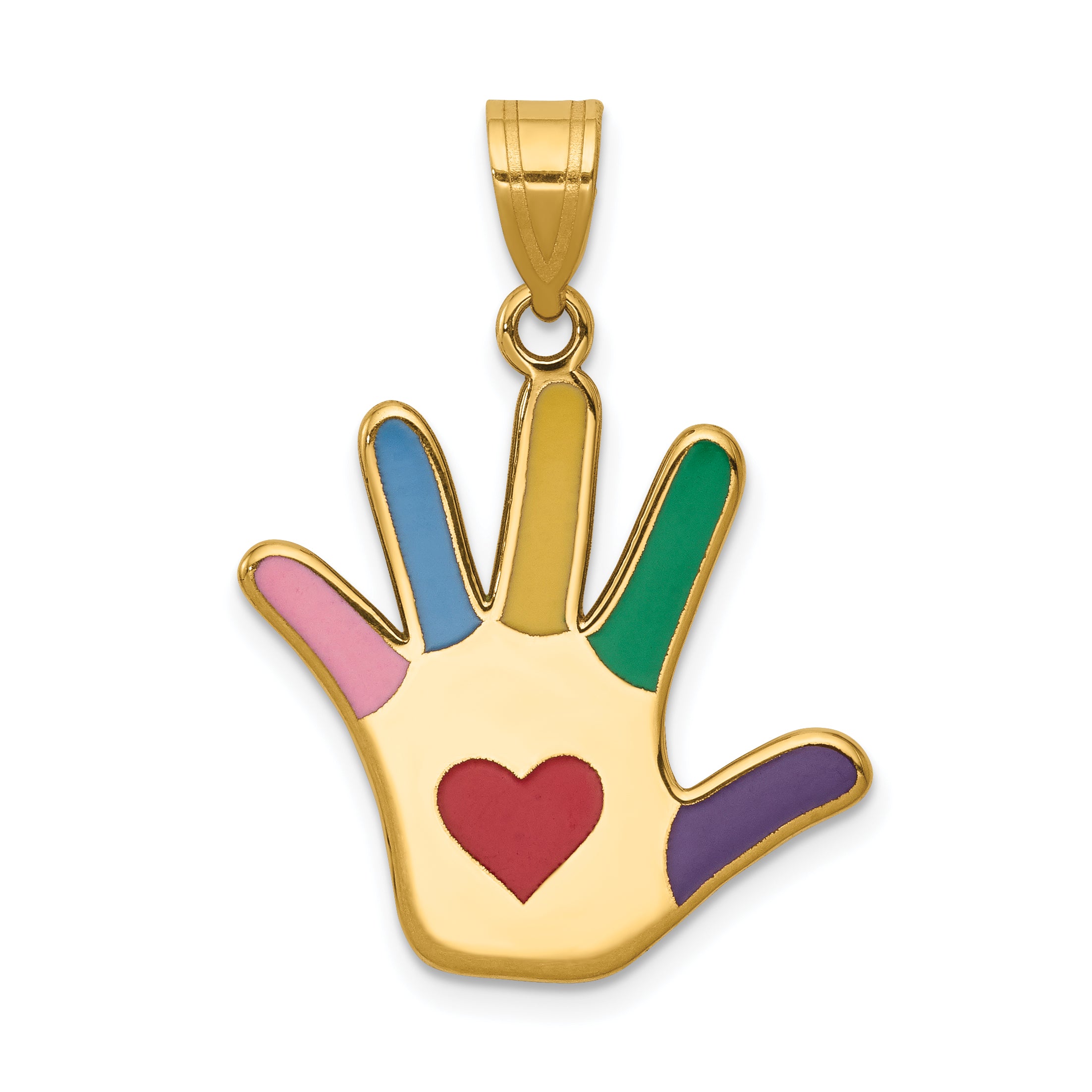 14k Enameled Autism w/Heart Handprint Pendant Main image