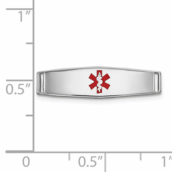 14K White Gold Medical ID Bracelet with Red Enamel Accents, Engravable