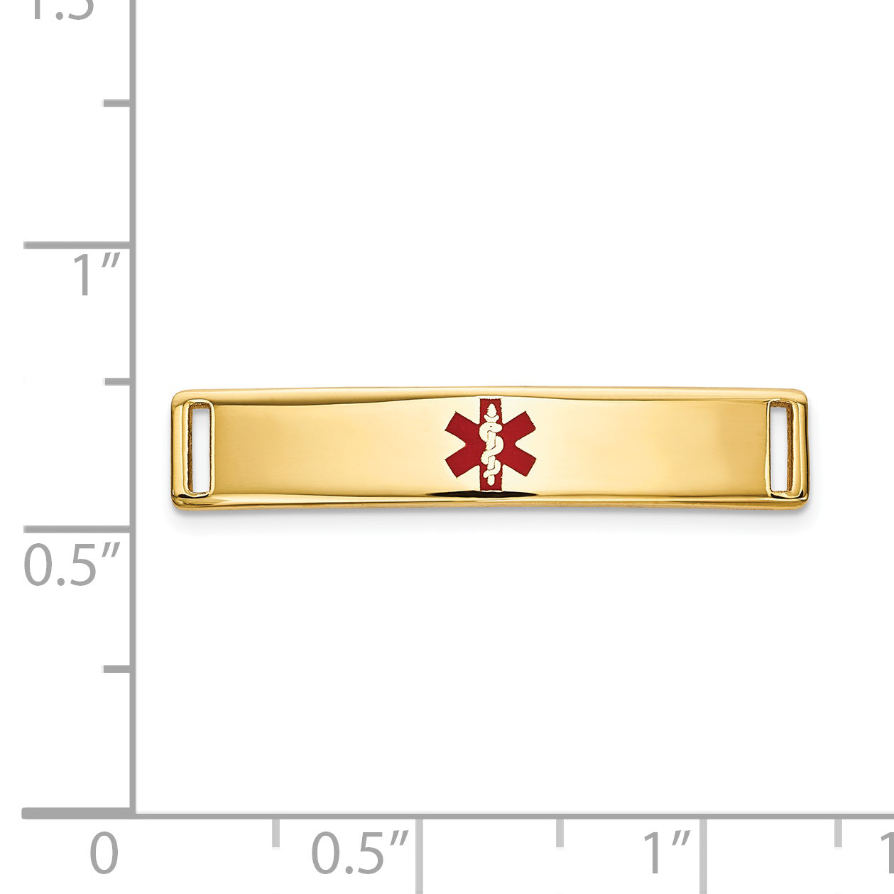 14K Gold Medical ID Bracelet with Polished Engravable Red Enamel