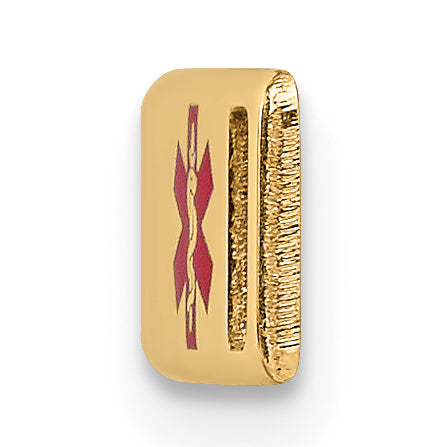 14K Gold Unisex Polished Medical ID Bracelet with Red Enamel