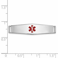 14K White Gold Engravable Medical ID Bracelet with Red Enamel Accent