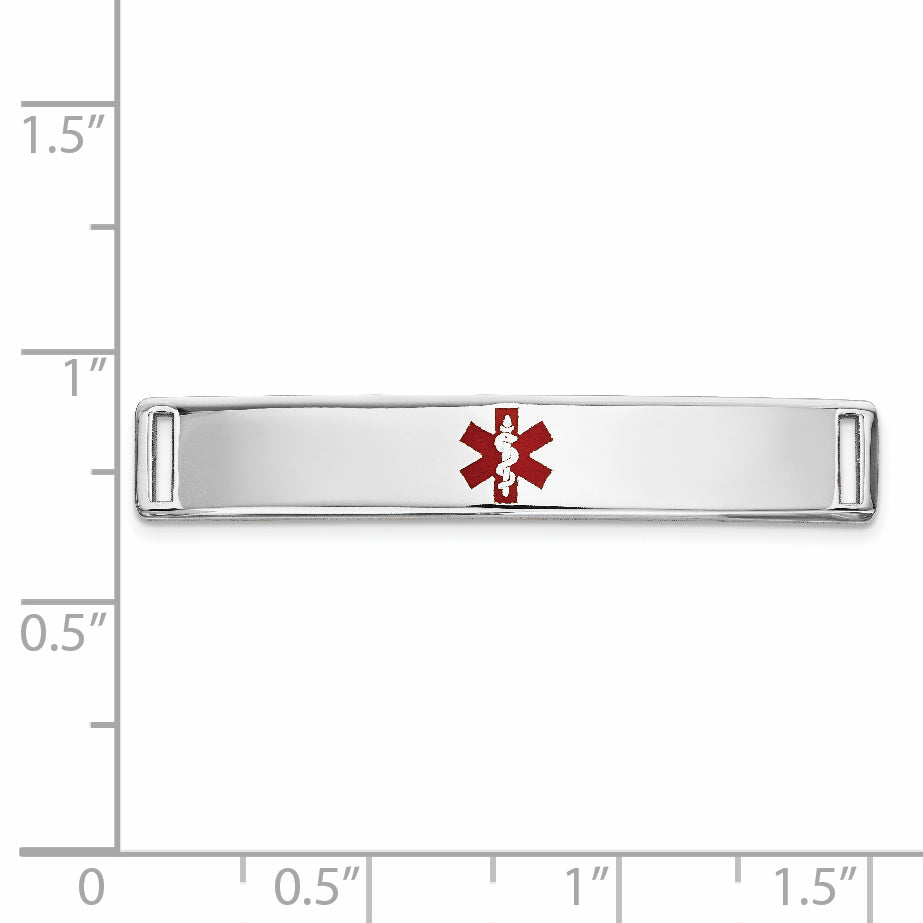 14K White Gold Engravable Medical Alert Bracelet with Red Enamel