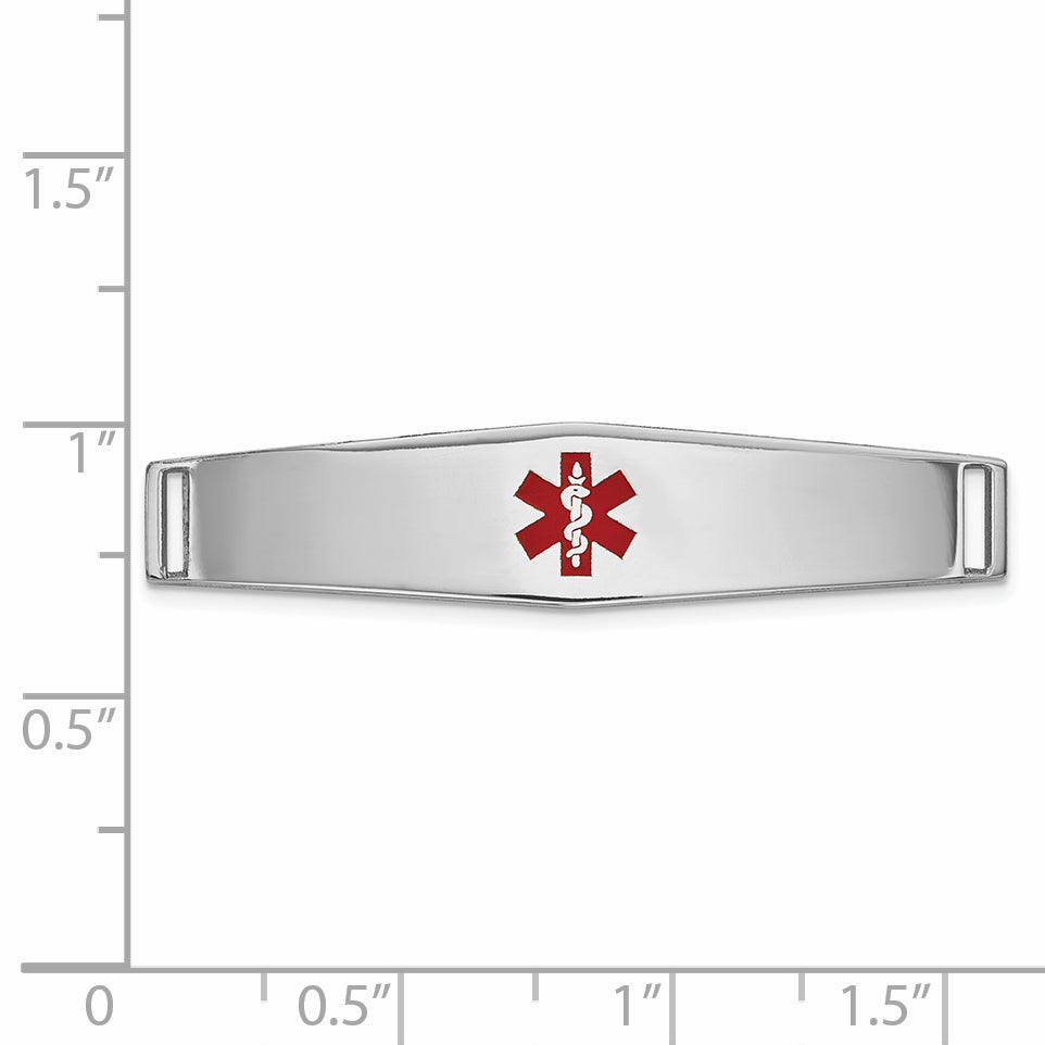 14K White Gold Medical ID Bracelet with Red Enamel, Polished & Engravable