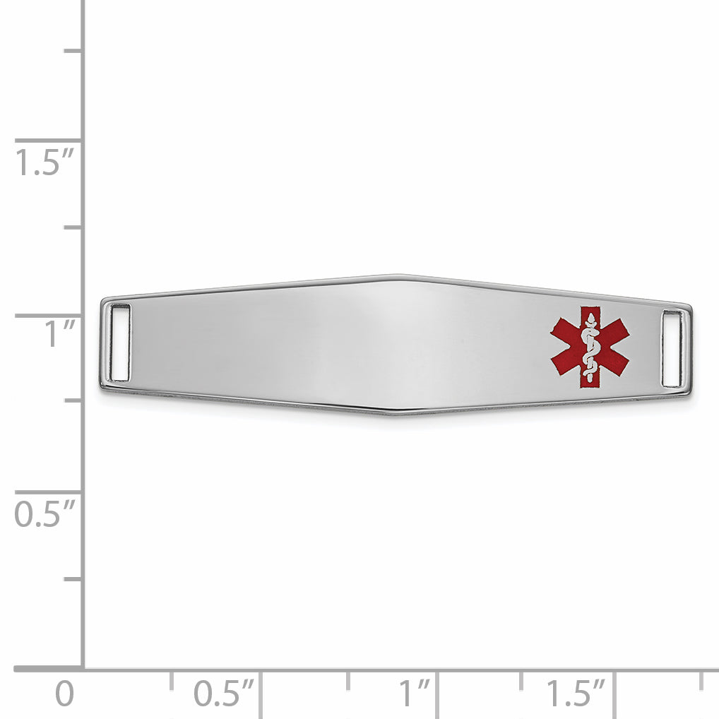 14K White Gold Medical ID Bracelet with Engravable Red Enamel Accent