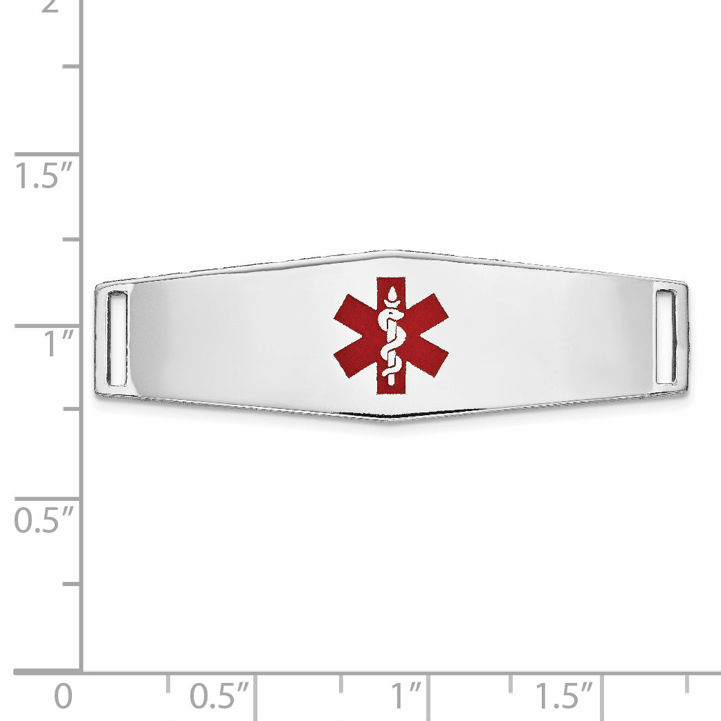 14K White Gold Polished Medical ID Bracelet with Engravable Red Enamel