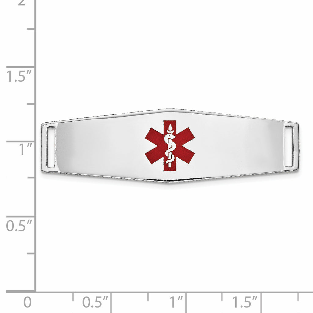 14K White Gold Polished Medical ID Bracelet with Engravable Red Enamel